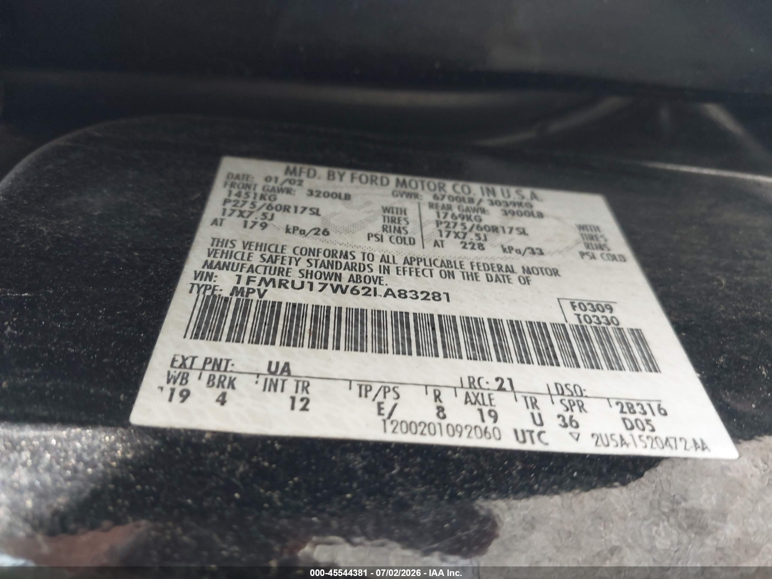 2002 Ford Expedition Eddie Bauer Черный vin: 1FMRU17W62LA83281