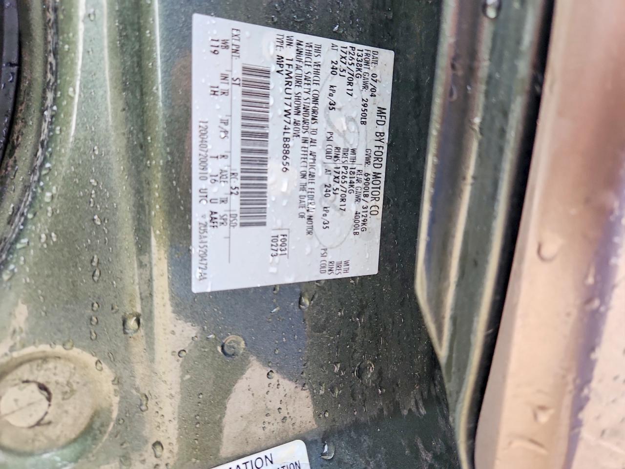2004 Ford Expedition Eddie Bauer Green vin: 1FMRU17W74LB88656