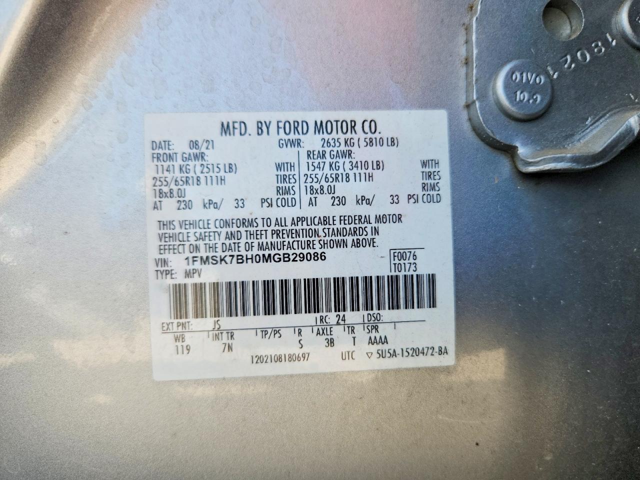 2021 Ford Explorer Silver vin: 1FMSK7BH0MGB29086
