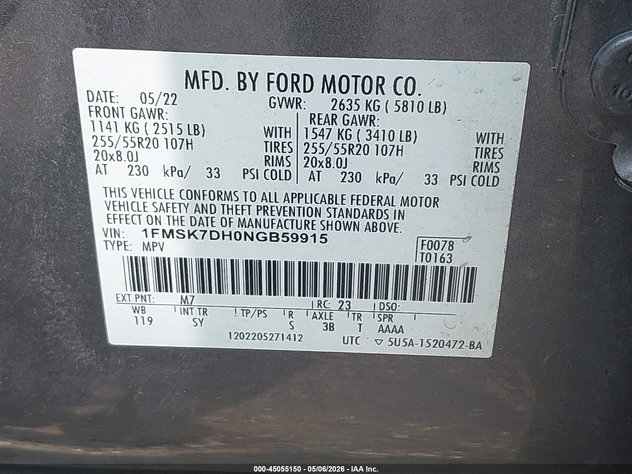2022 Ford Explorer Xlt Серый vin: 1FMSK7DH0NGB59915