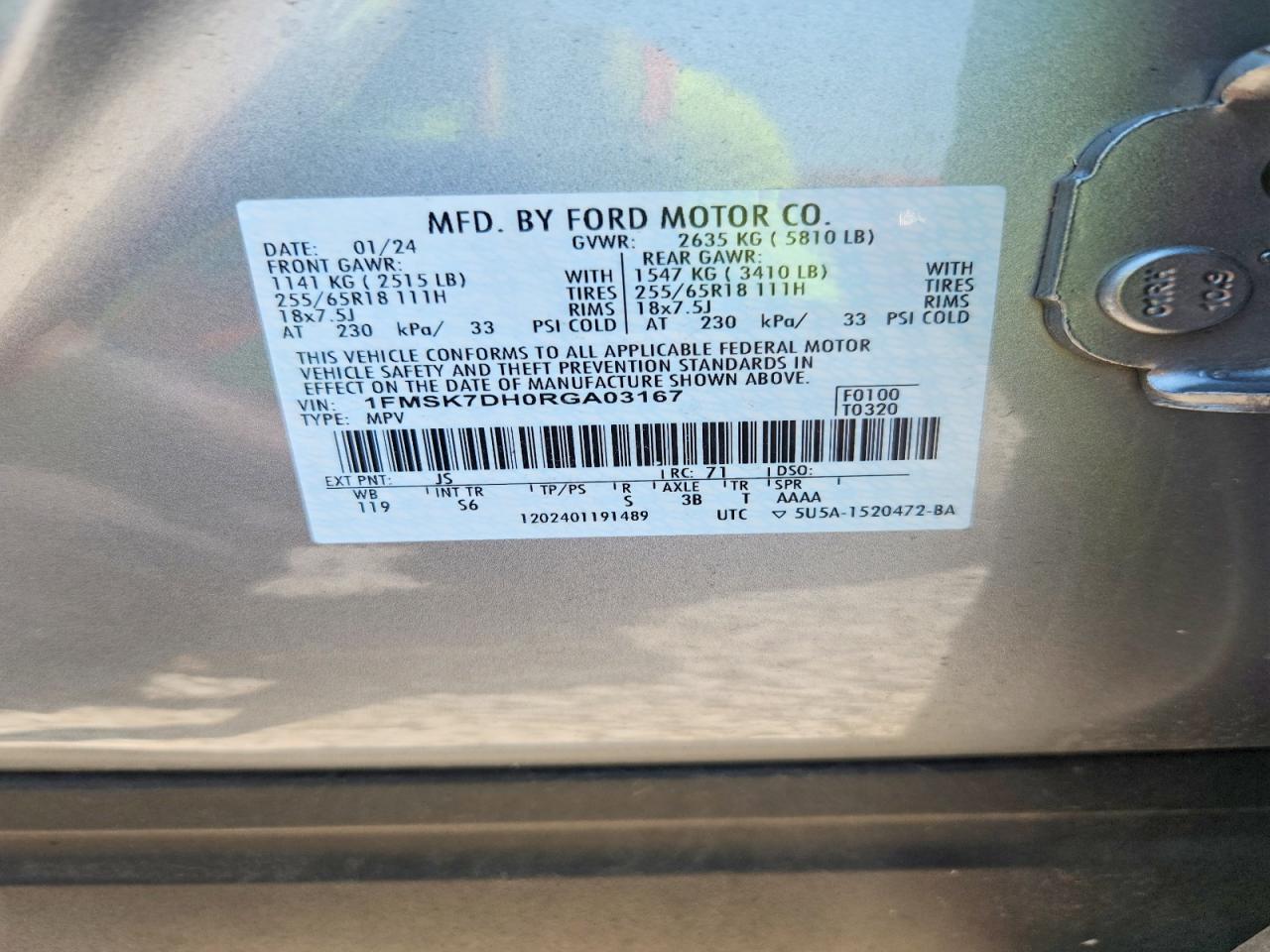 2024 Ford Explorer Xlt Silver vin: 1FMSK7DH0RGA03167
