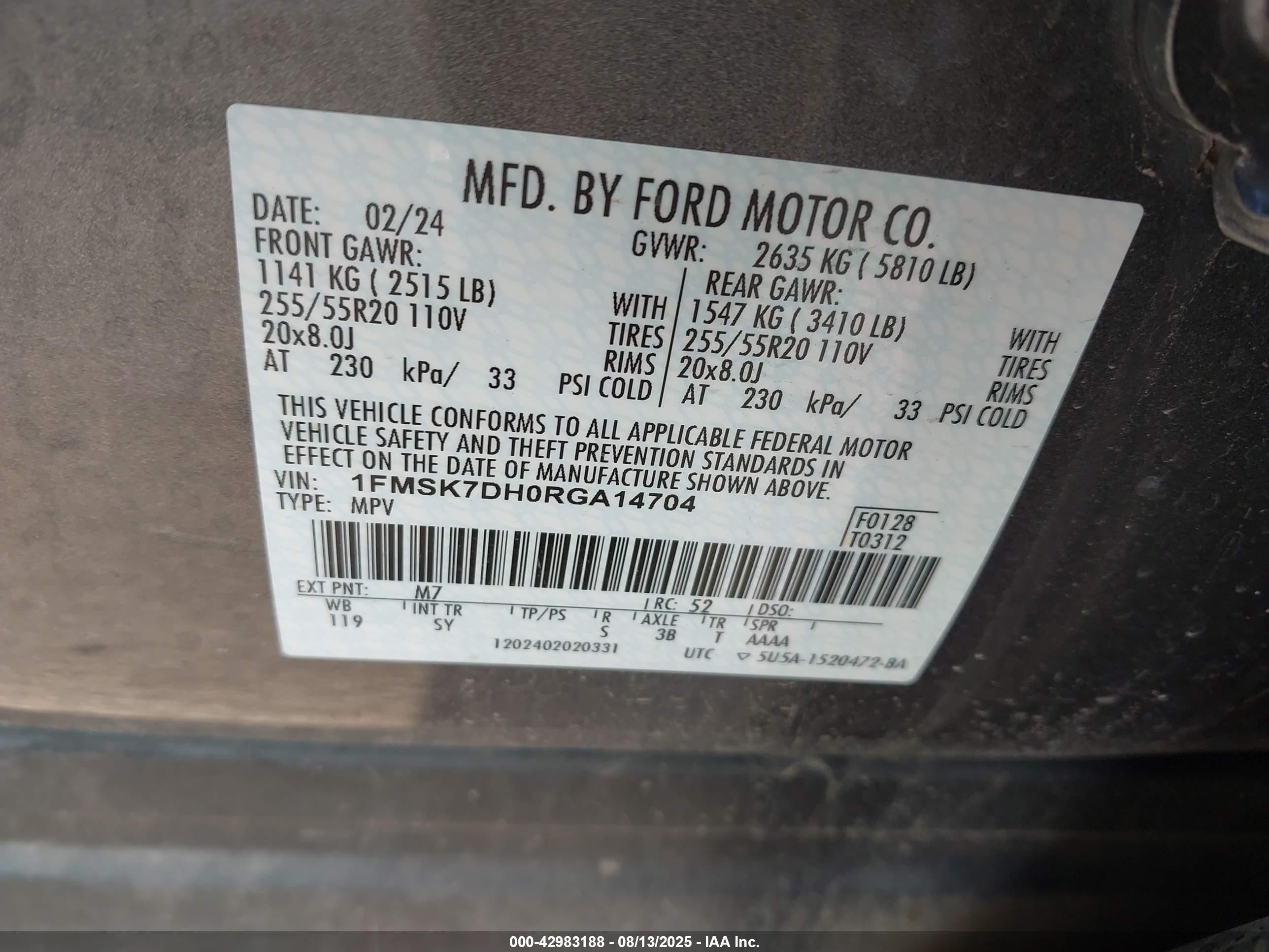 2024 Ford Explorer Xlt Серый vin: 1FMSK7DH0RGA14704