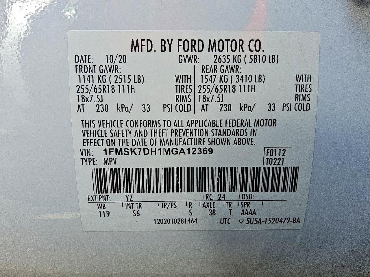 2021 Ford Explorer Xlt White vin: 1FMSK7DH1MGA12369