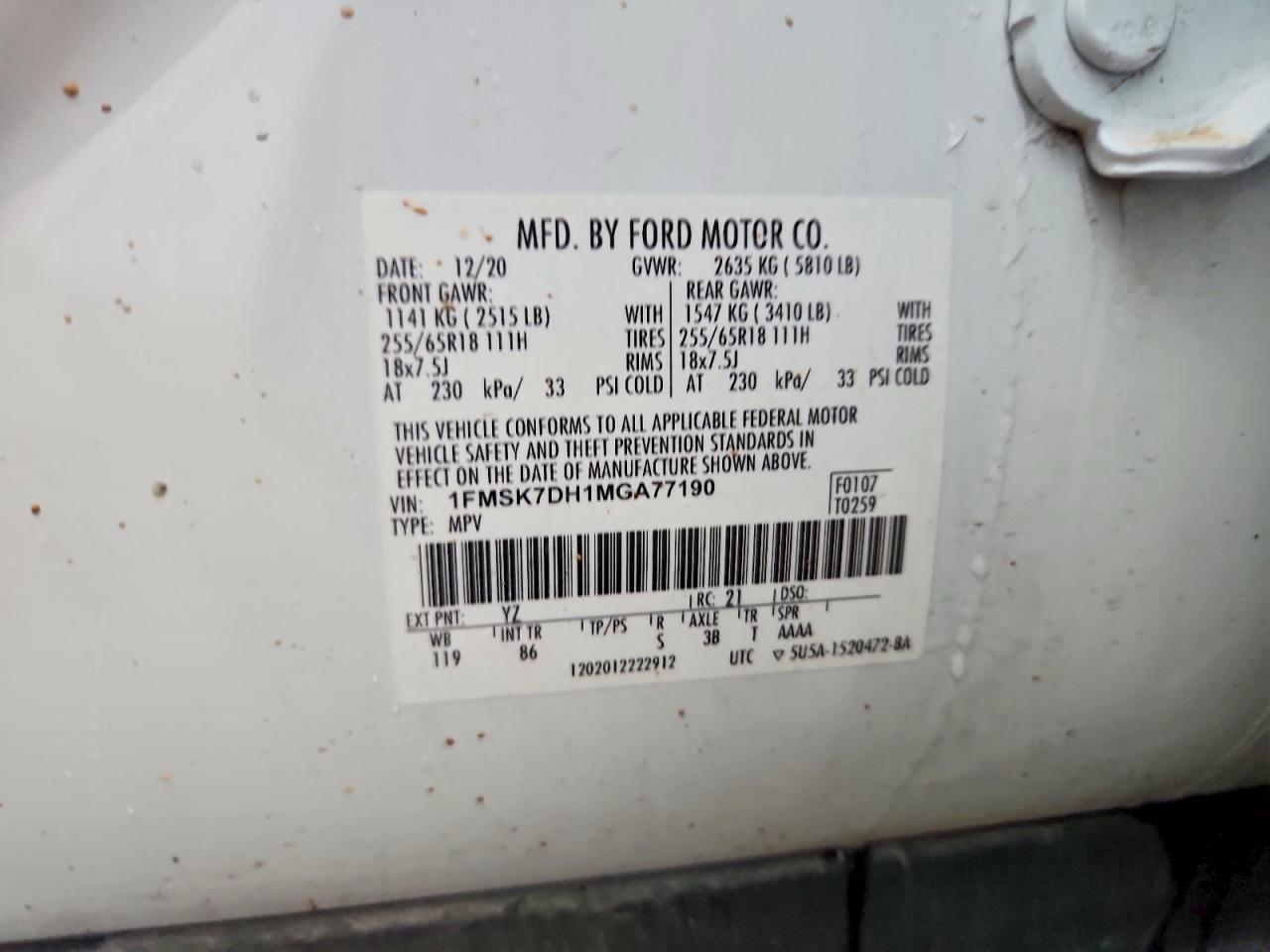 2021 Ford Explorer Xlt White vin: 1FMSK7DH1MGA77190