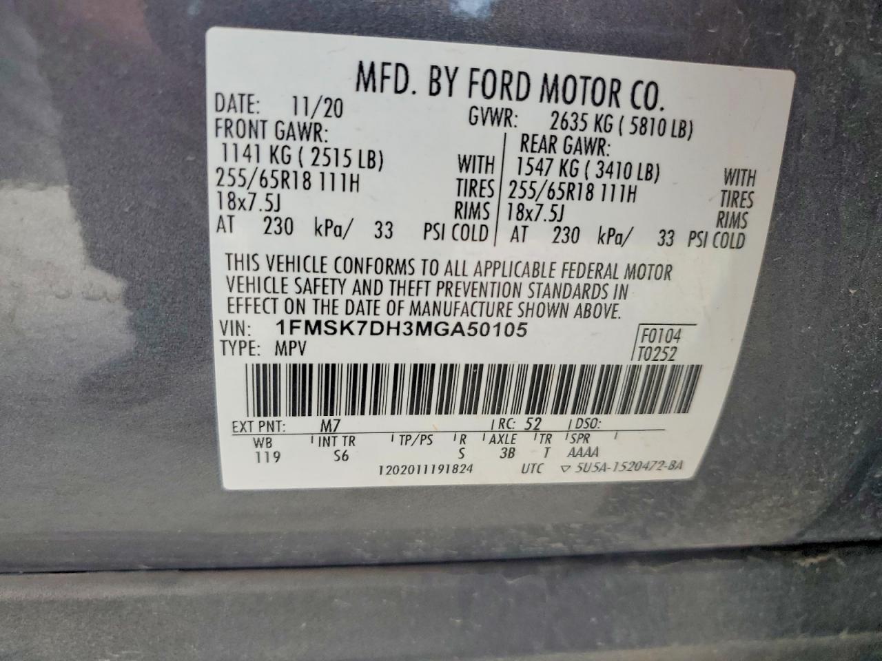 2021 Ford Explorer Xlt Gray vin: 1FMSK7DH3MGA50105