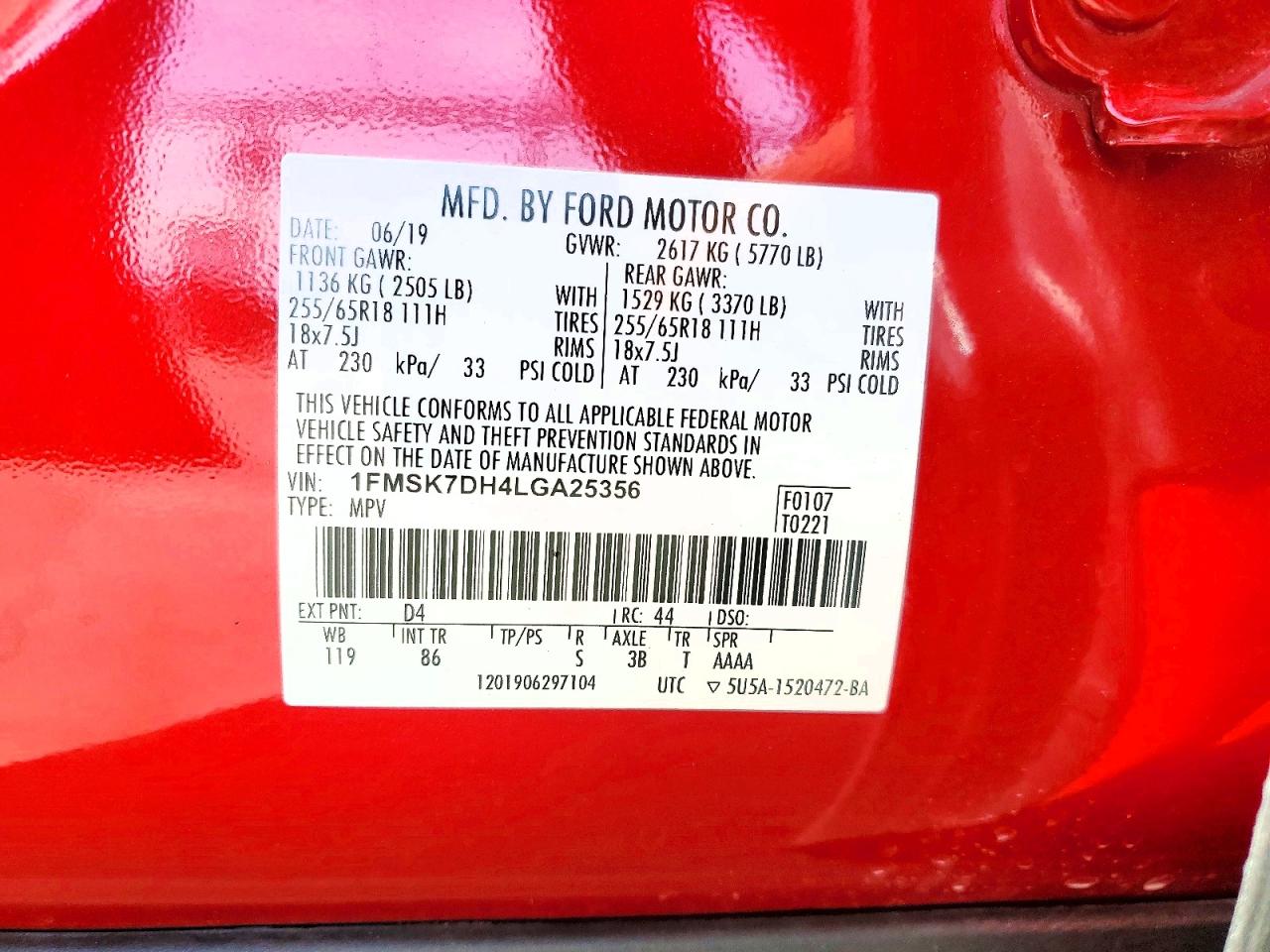 2020 Ford Explorer Xlt Red vin: 1FMSK7DH4LGA25356