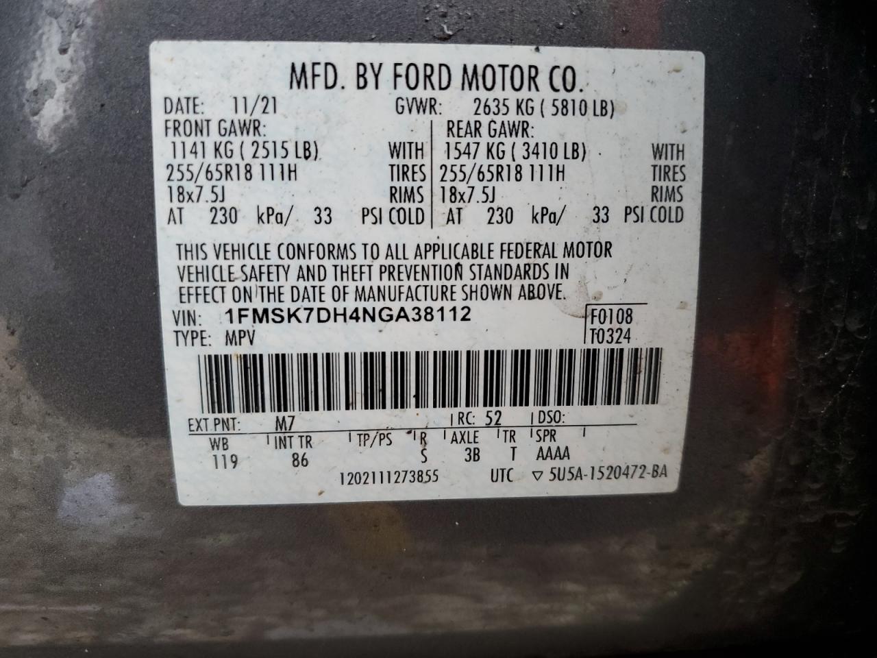 2022 Ford Explorer Xlt Gray vin: 1FMSK7DH4NGA38112