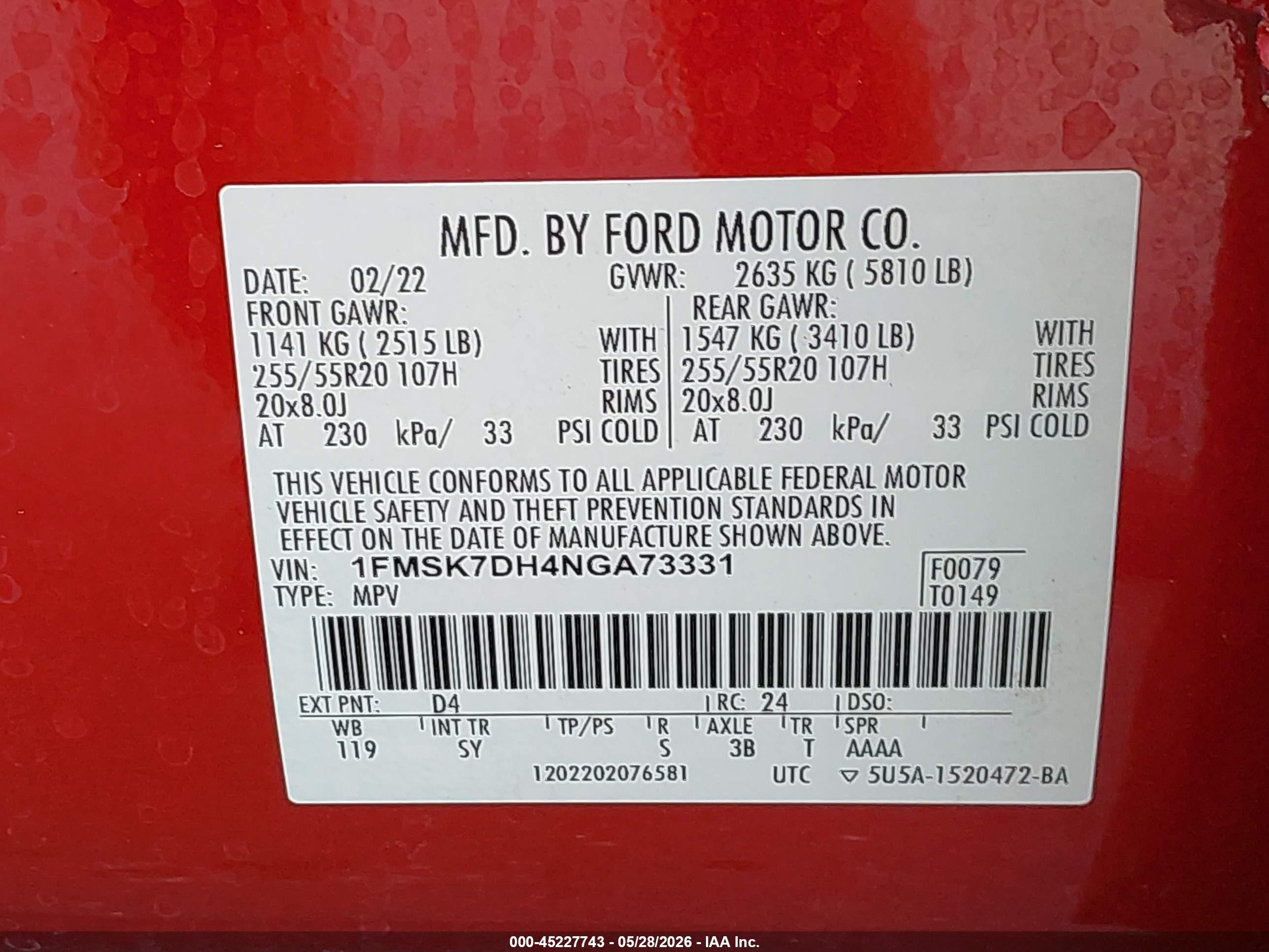 2022 Ford Explorer Xlt Red vin: 1FMSK7DH4NGA73331