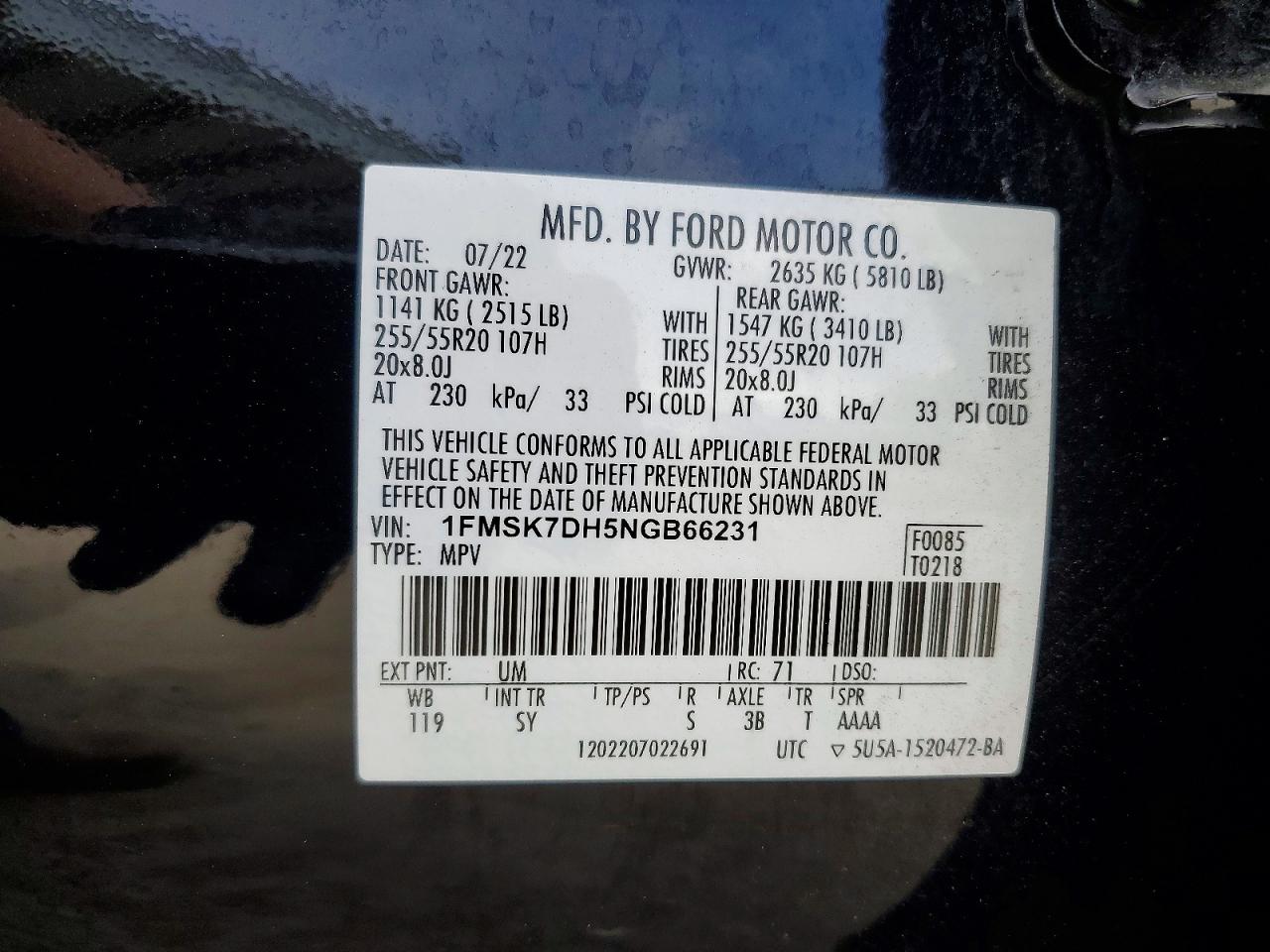 2022 Ford Explorer Xlt Black vin: 1FMSK7DH5NGB66231