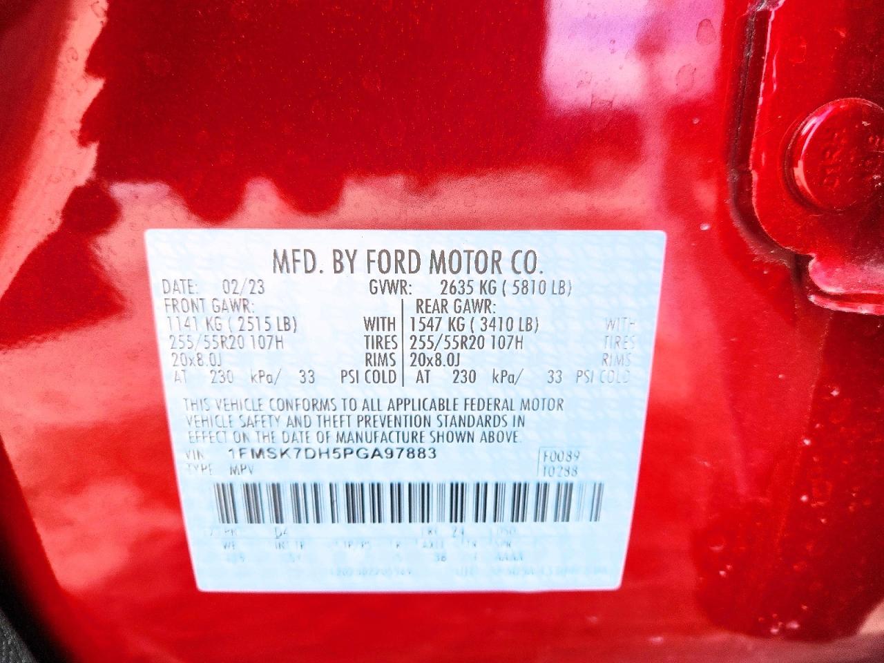 2023 Ford Explorer Xlt Red vin: 1FMSK7DH5PGA97883