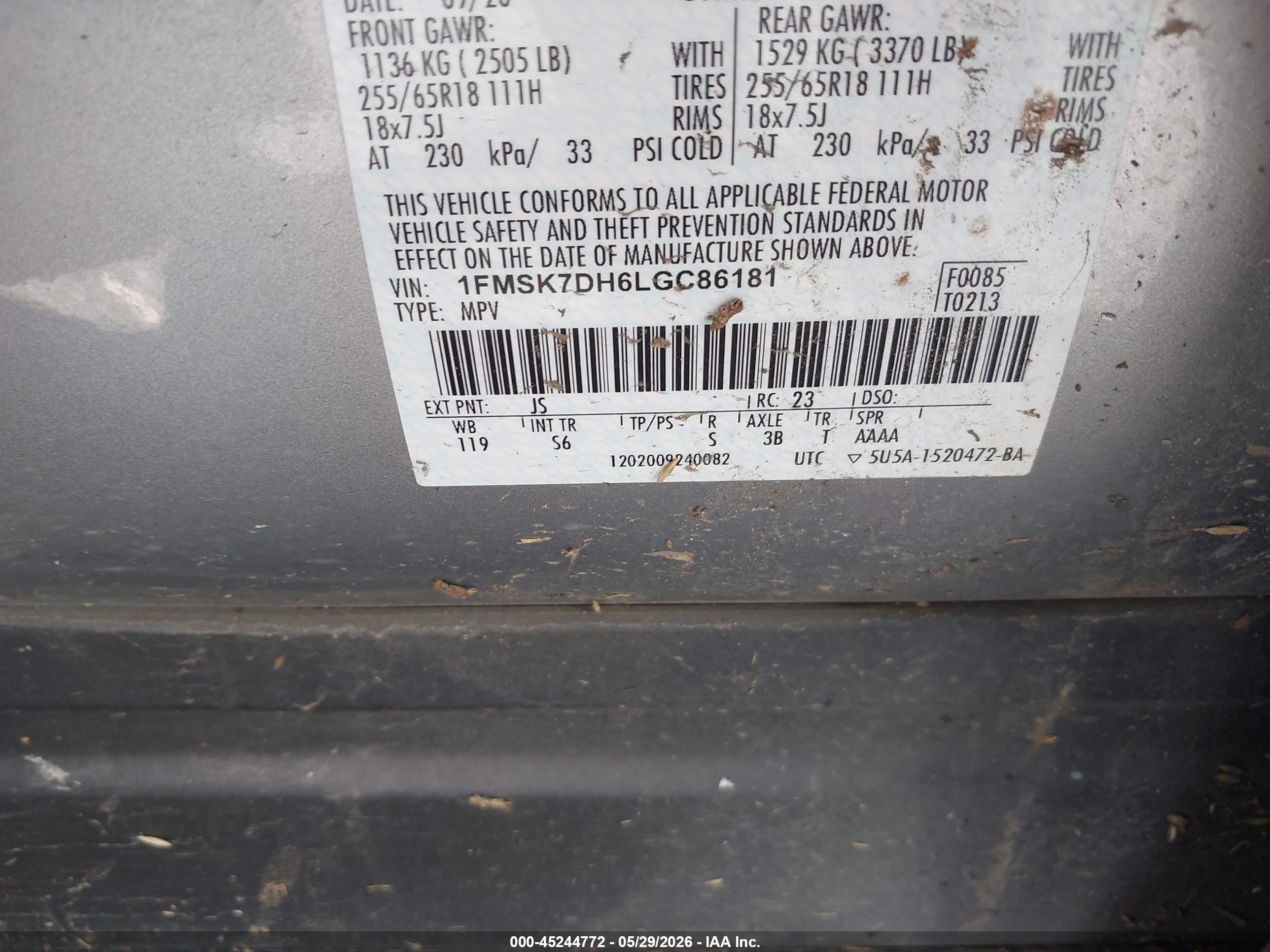 2020 Ford Explorer Xlt Silver vin: 1FMSK7DH6LGC86181