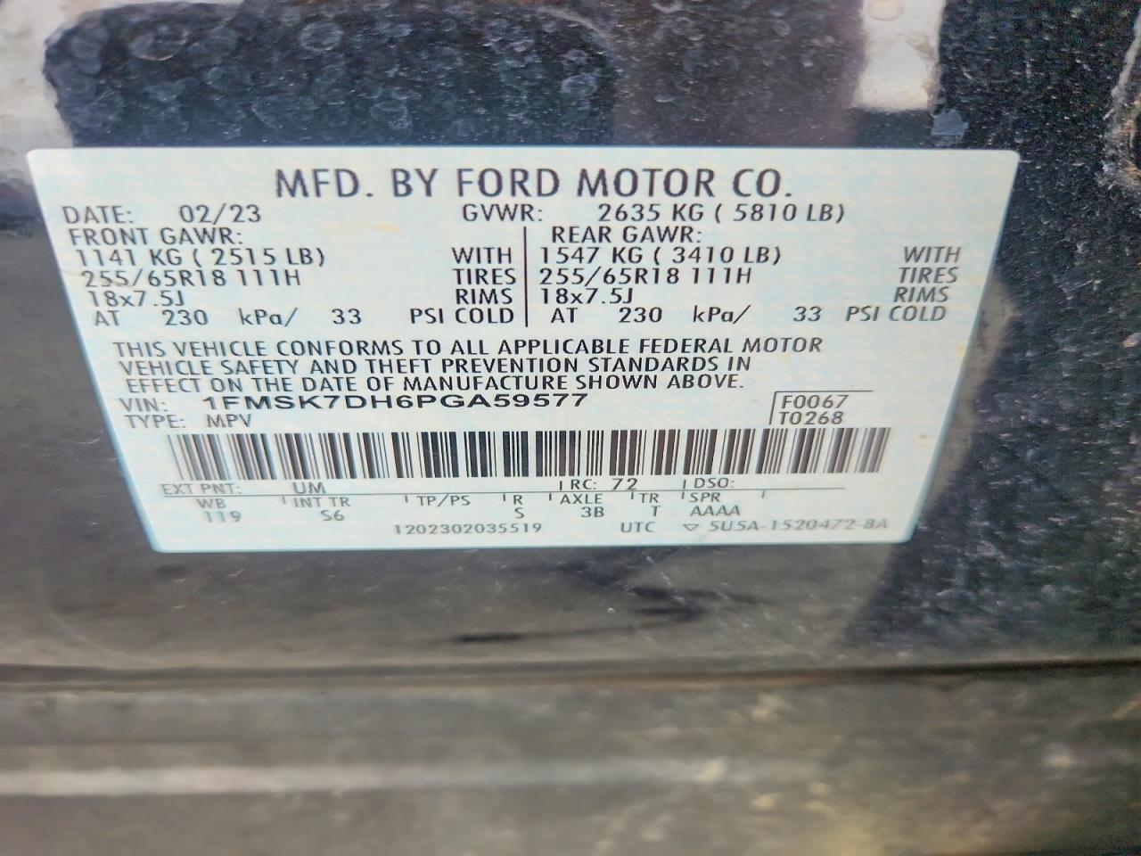 2023 Ford Explorer Xlt Black vin: 1FMSK7DH6PGA59577