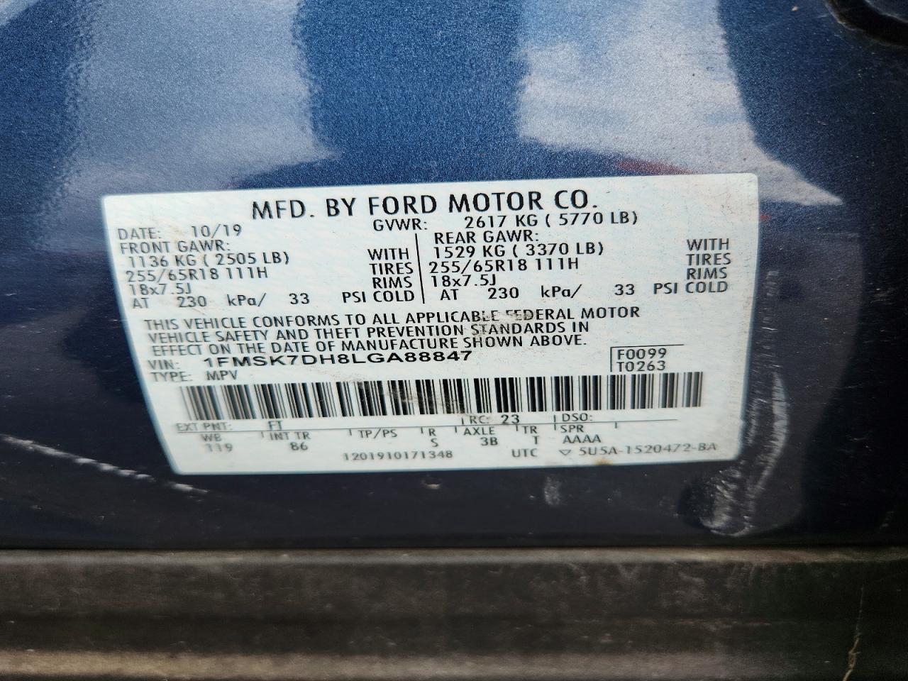 2020 Ford Explorer Xlt Blue vin: 1FMSK7DH8LGA88847