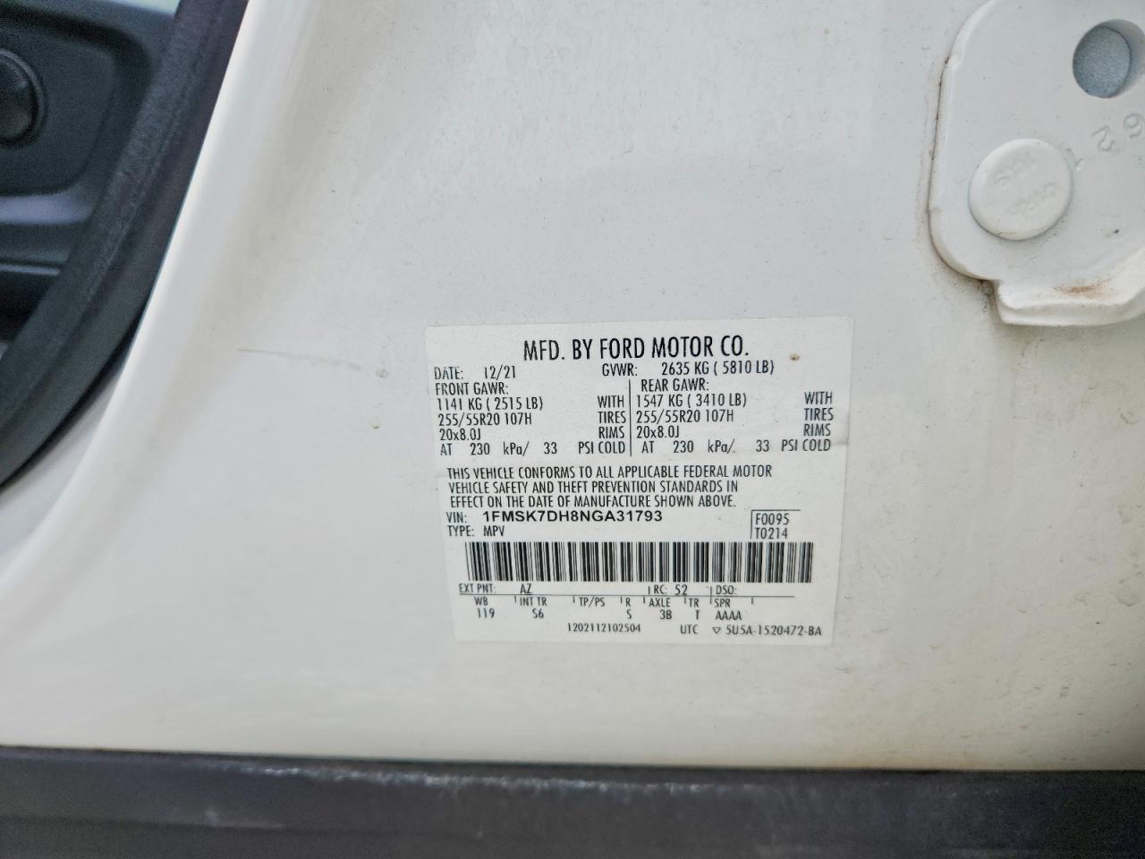 2022 Ford Explorer Xlt Белый vin: 1FMSK7DH8NGA31793