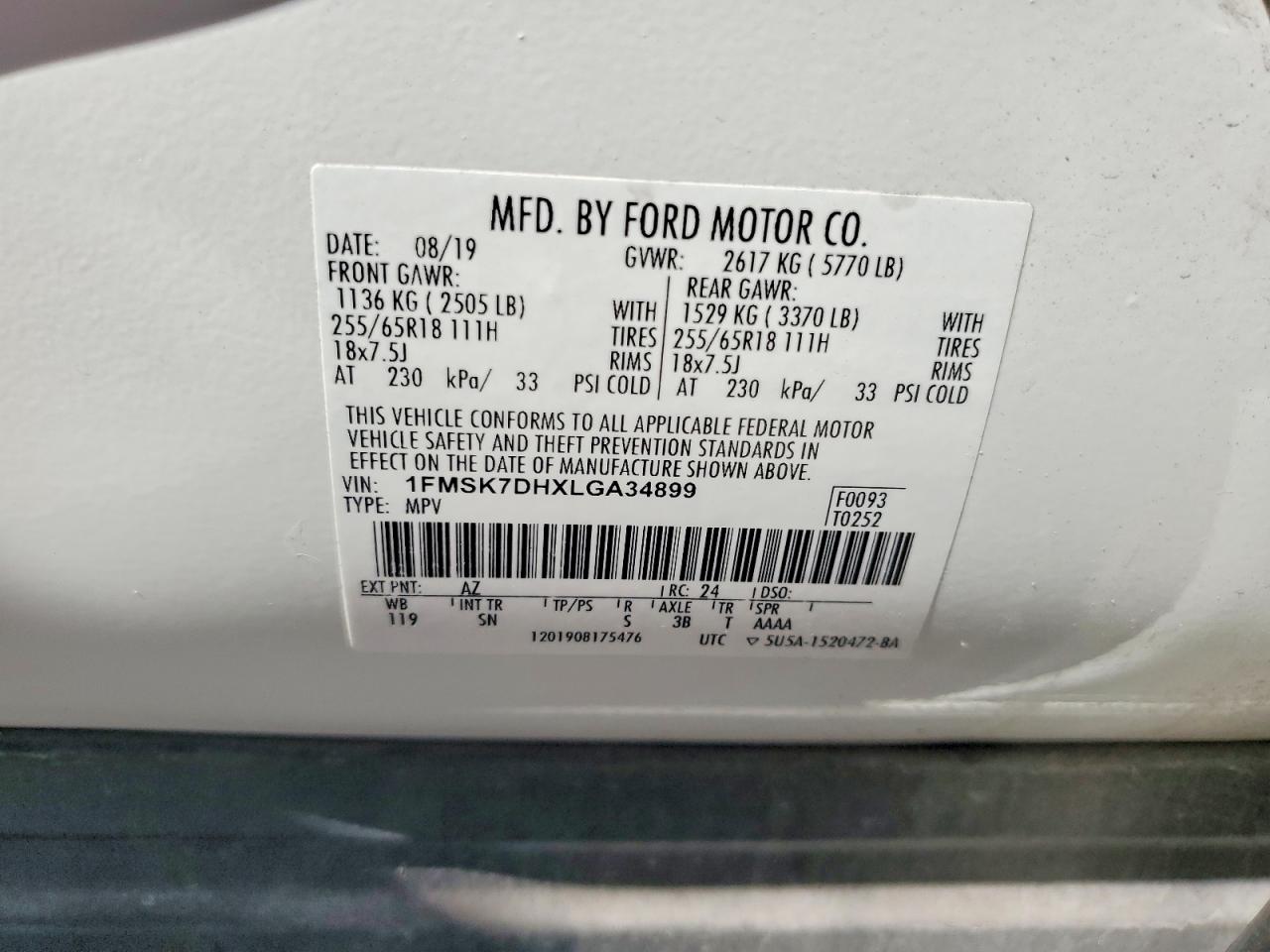 2020 Ford Explorer Xlt White vin: 1FMSK7DHXLGA34899
