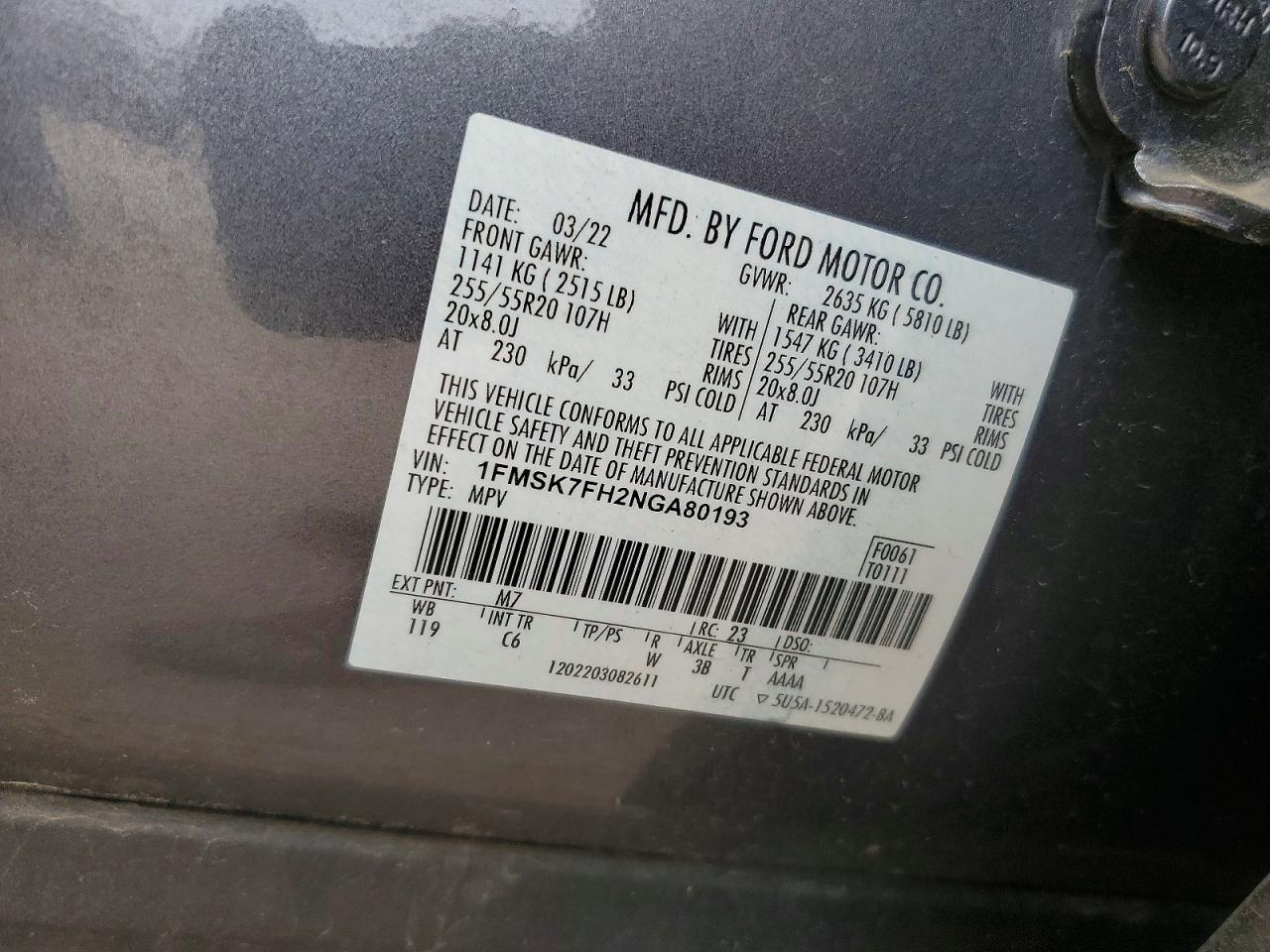 2022 Ford Explorer Limited Gray vin: 1FMSK7FH2NGA80193