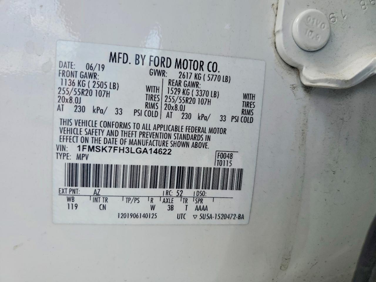 2020 Ford Explorer Limited White vin: 1FMSK7FH3LGA14622