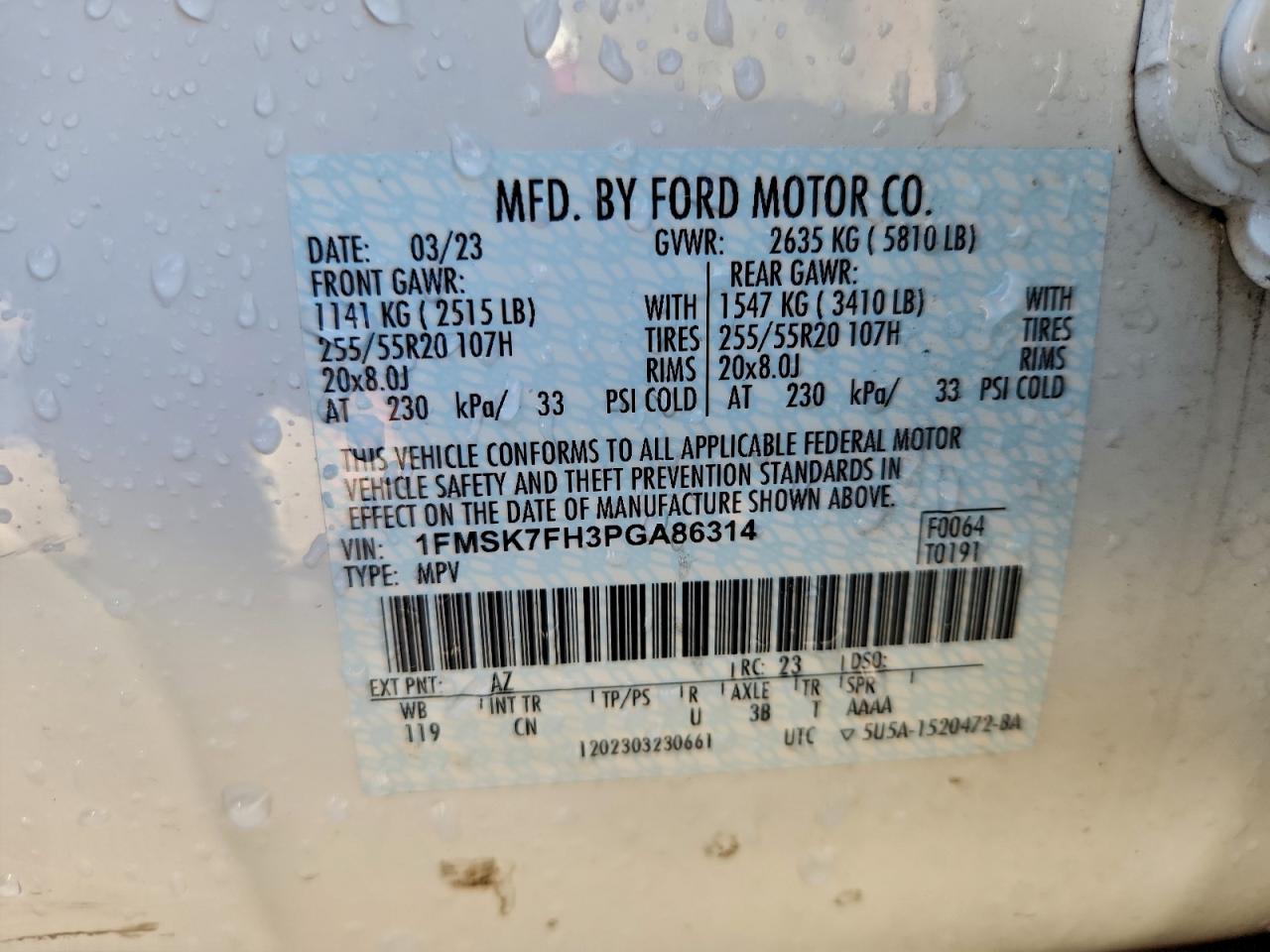 2023 Ford Explorer Limited White vin: 1FMSK7FH3PGA86314