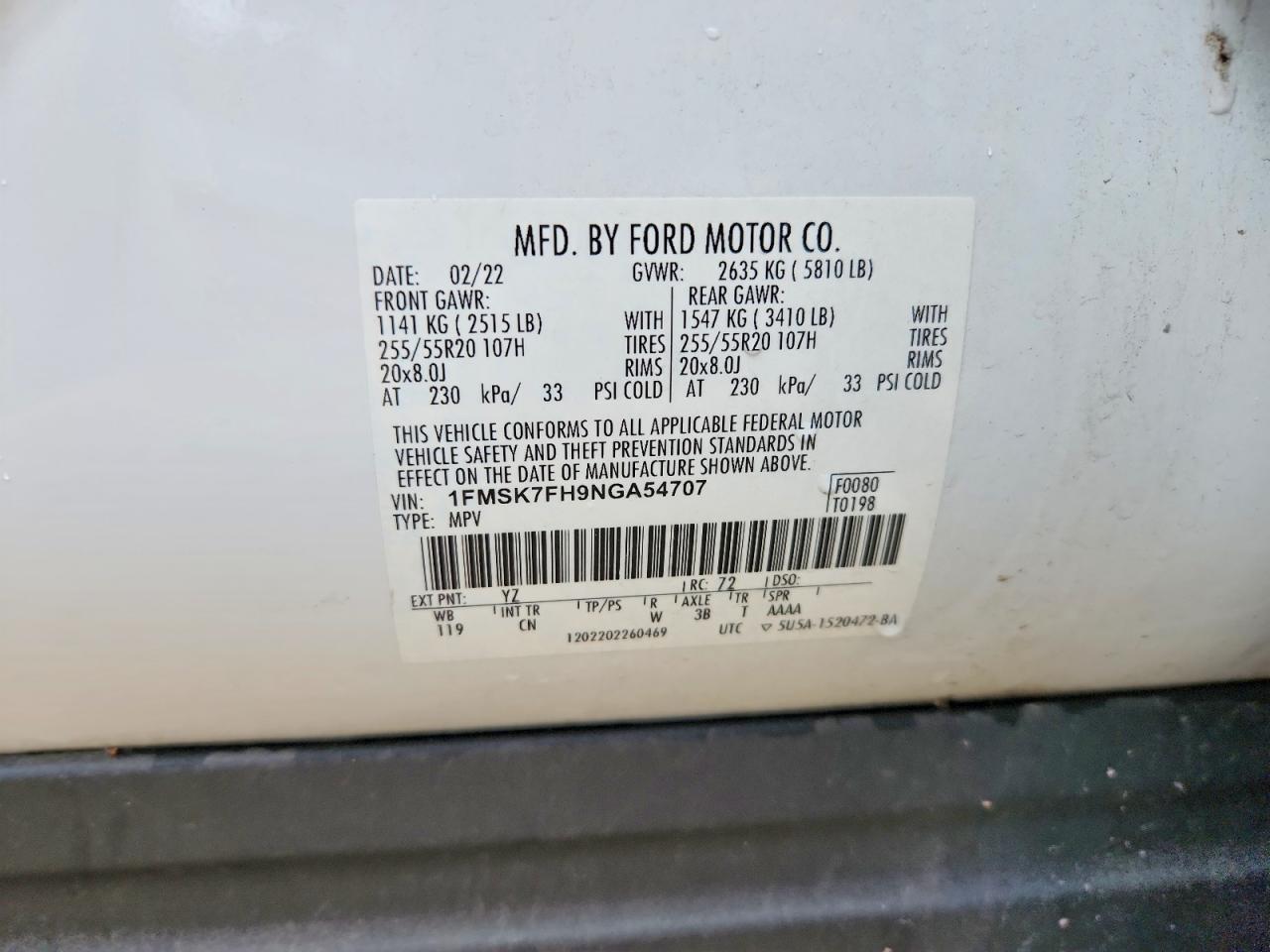 2022 Ford Explorer Limited White vin: 1FMSK7FH9NGA54707
