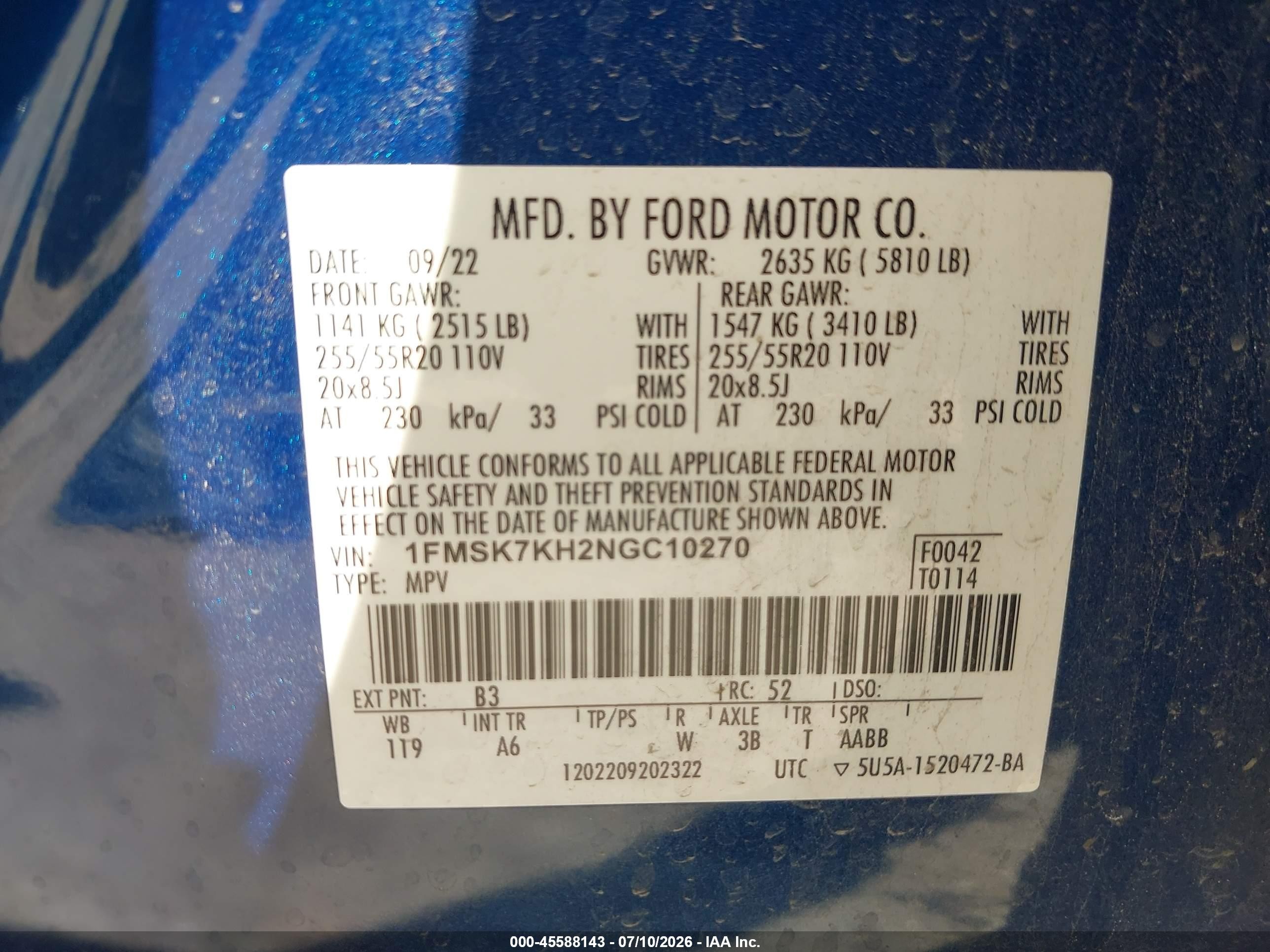 2022 Ford Explorer St-line Blue vin: 1FMSK7KH2NGC10270