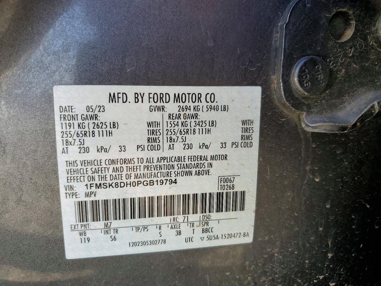 2023 Ford Explorer Xlt Gray vin: 1FMSK8DH0PGB19794