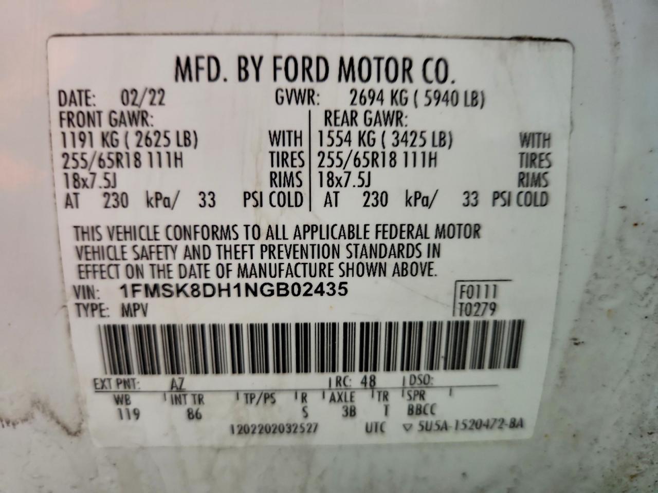 2022 Ford Explorer Xlt White vin: 1FMSK8DH1NGB02435