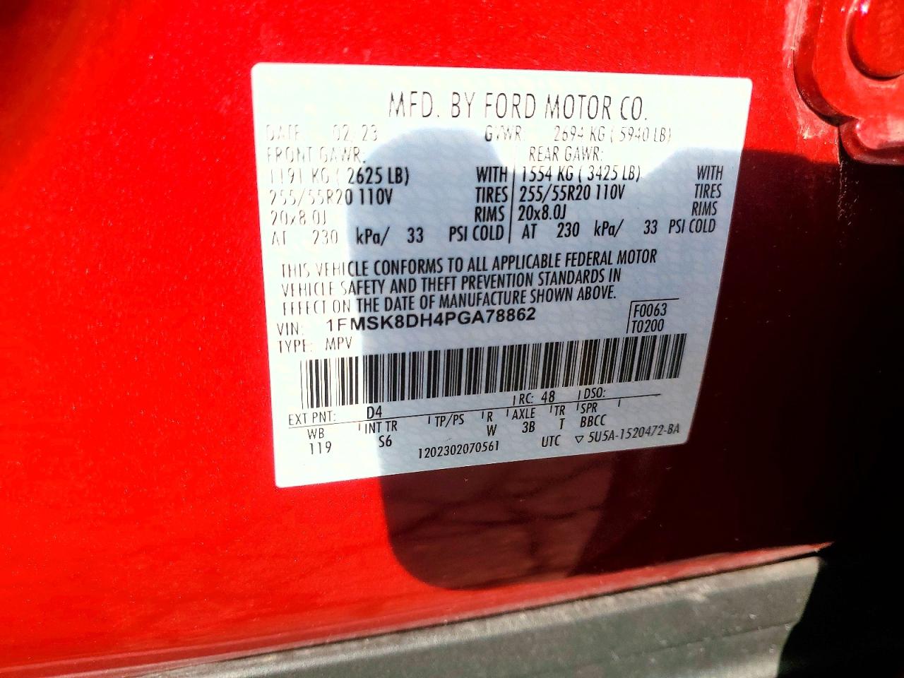 2023 Ford Explorer Xlt Red vin: 1FMSK8DH4PGA78862