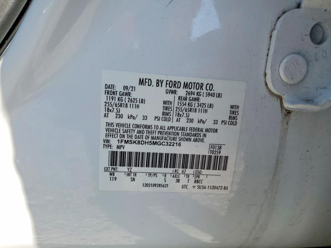 2021 Ford Explorer Xlt White vin: 1FMSK8DH5MGC32216