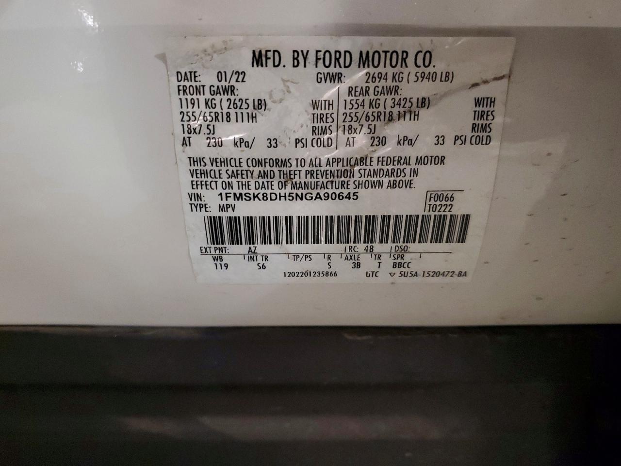 2022 Ford Explorer White vin: 1FMSK8DH5NGA90645