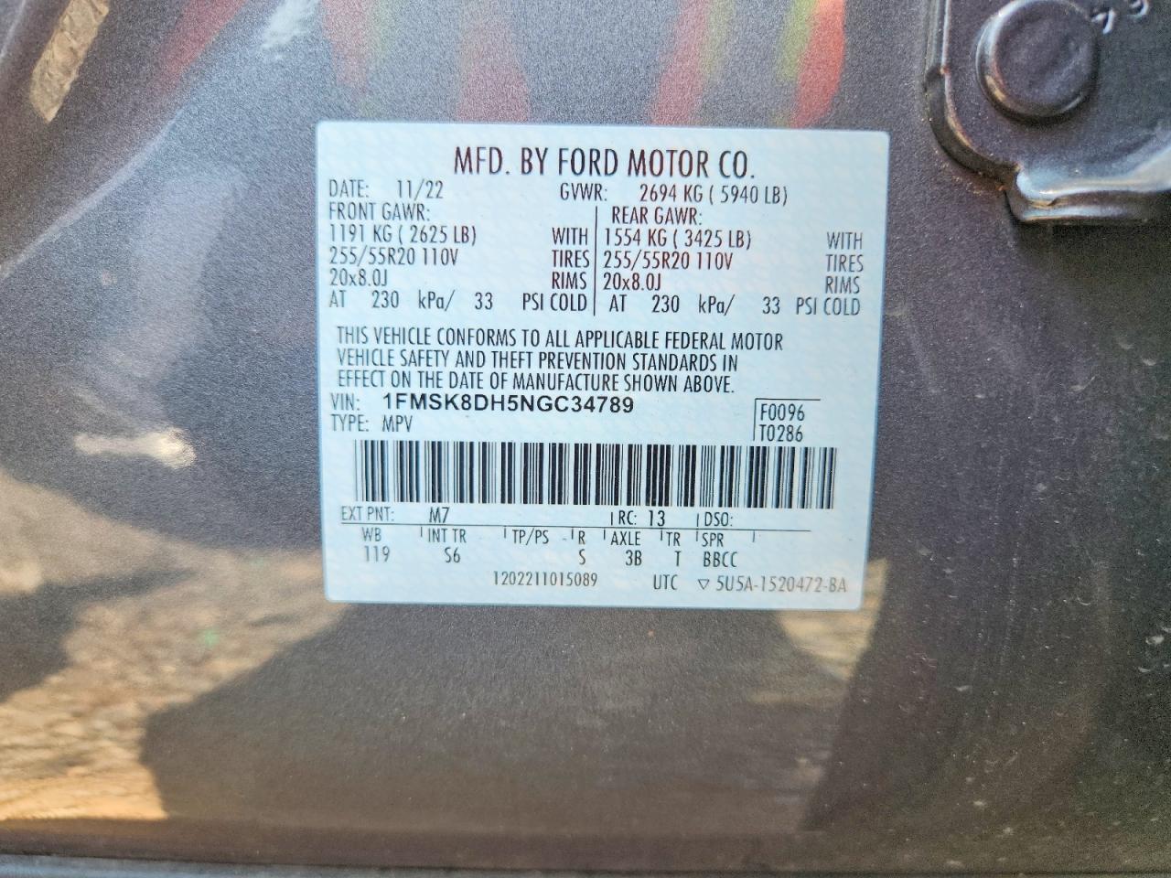 2022 Ford Explorer Xlt Gray vin: 1FMSK8DH5NGC34789