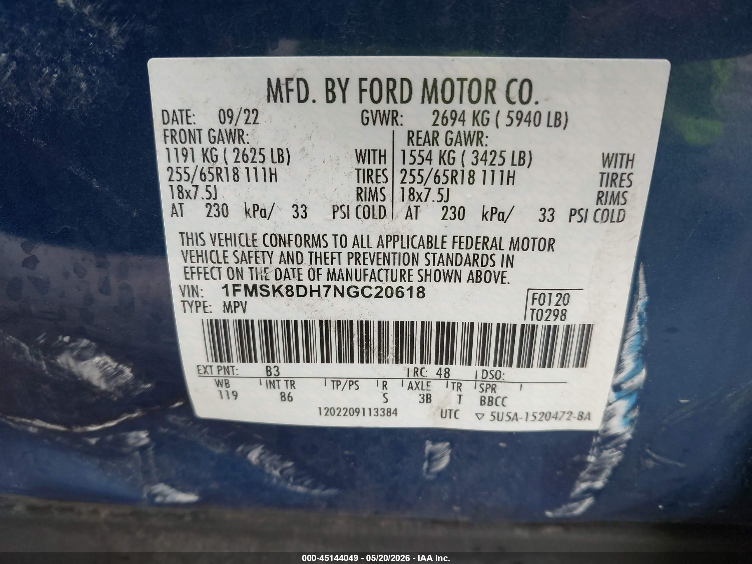 2022 Ford Explorer Xlt Blue vin: 1FMSK8DH7NGC20618