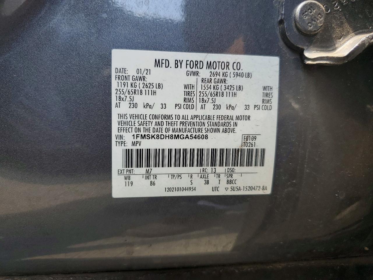 2021 Ford Explorer Xlt Gray vin: 1FMSK8DH8MGA54608