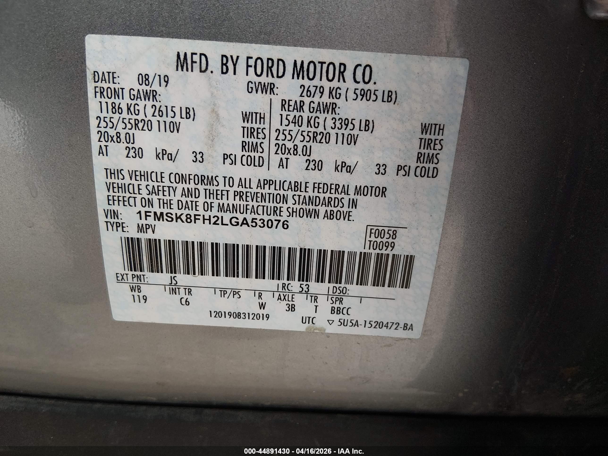 2020 Ford Explorer Limited Silver vin: 1FMSK8FH2LGA53076