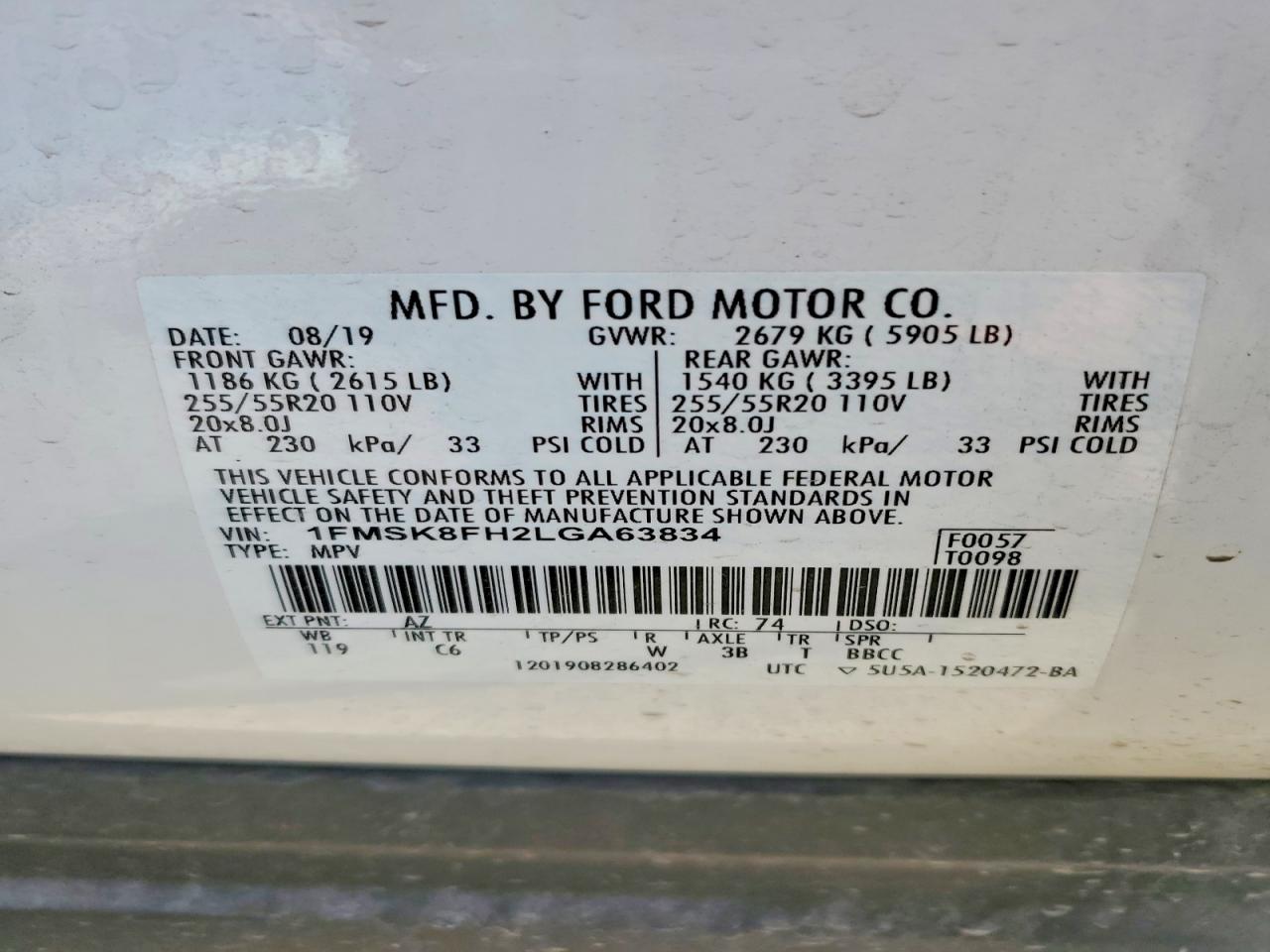 2020 Ford Explorer Limited White vin: 1FMSK8FH2LGA63834