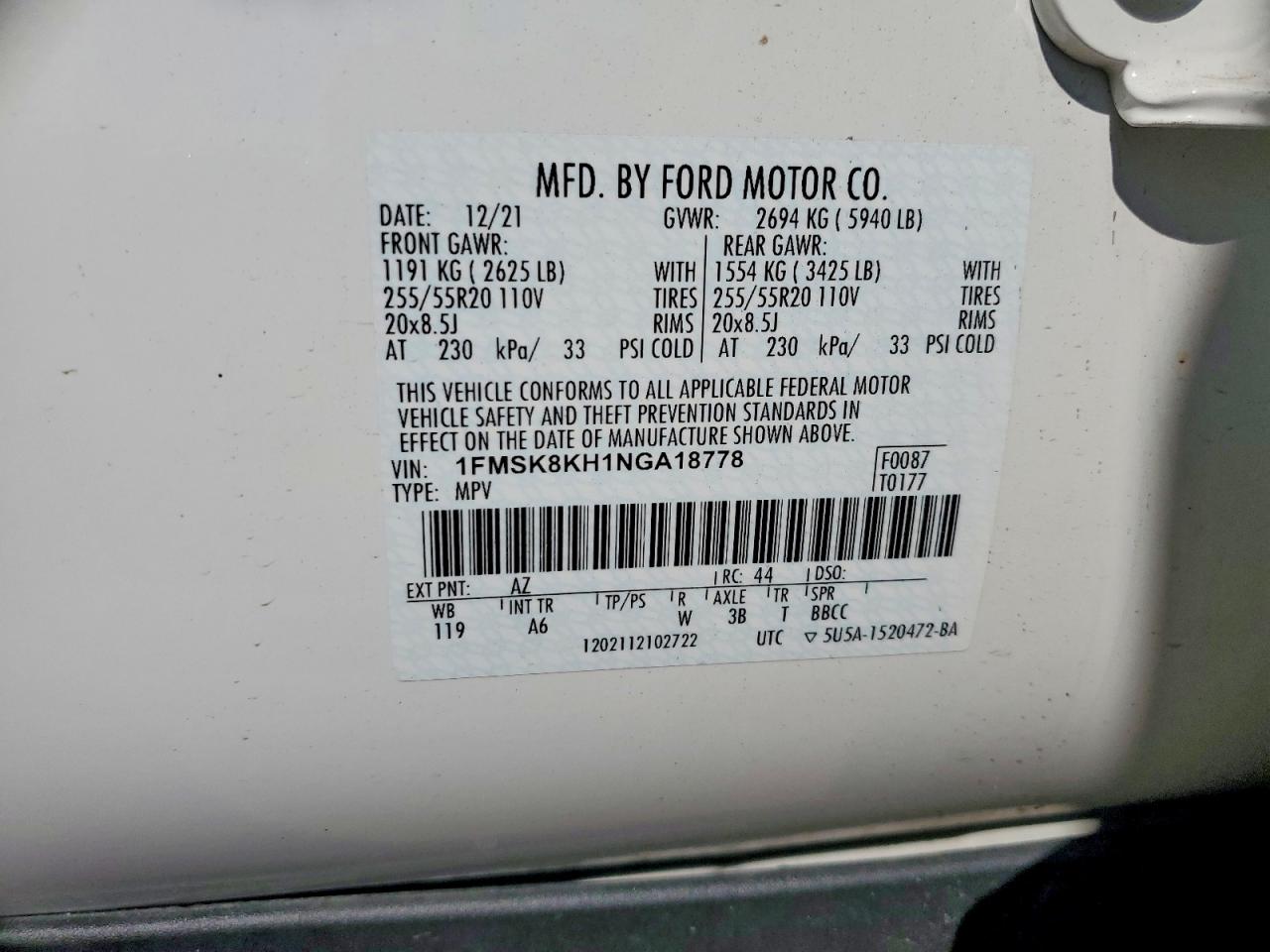 2022 Ford Explorer St-line White vin: 1FMSK8KH1NGA18778