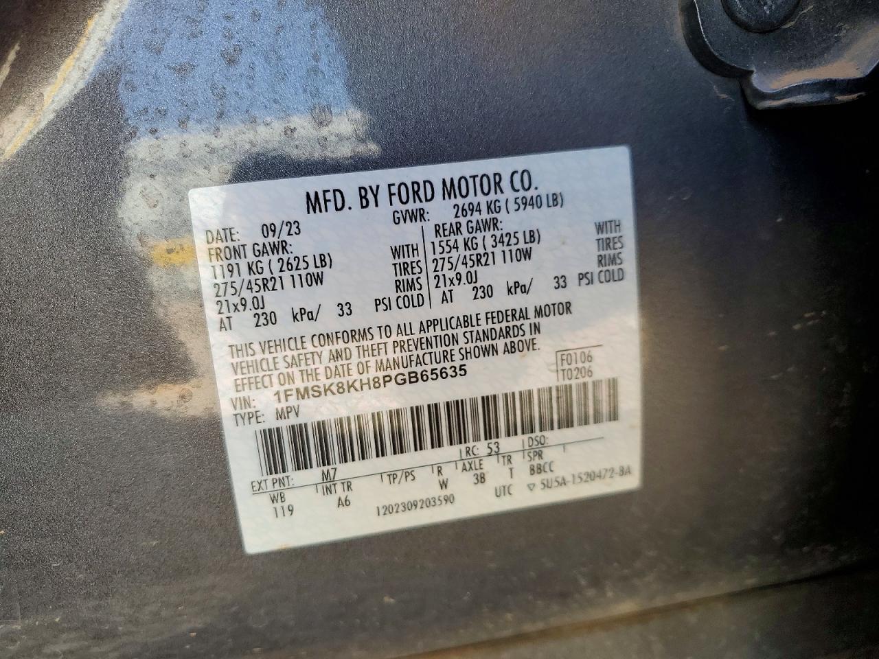 2023 Ford Explorer St-line Charcoal vin: 1FMSK8KH8PGB65635