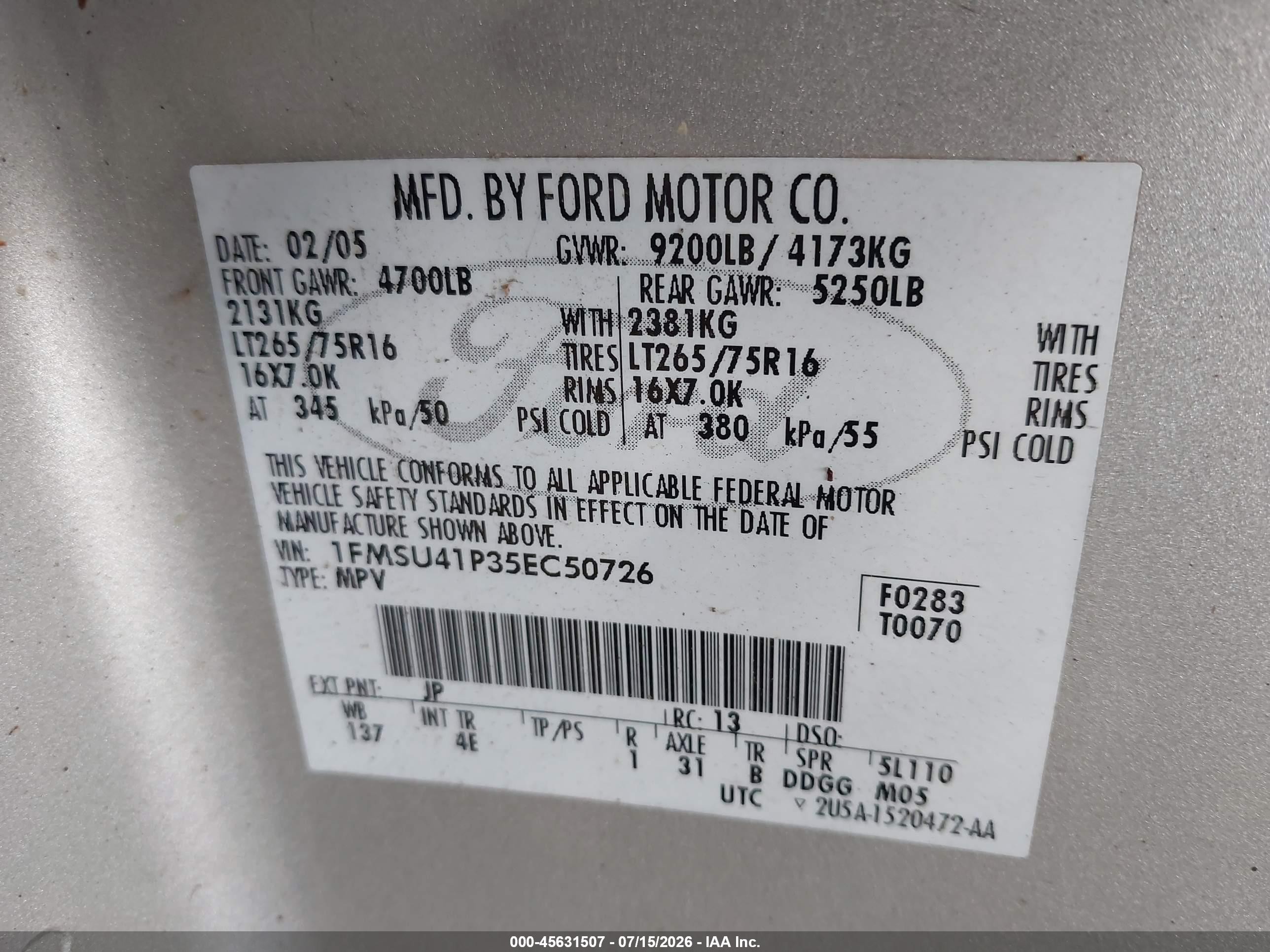 2005 Ford Excursion Xls/xlt Gray vin: 1FMSU41P35EC50726