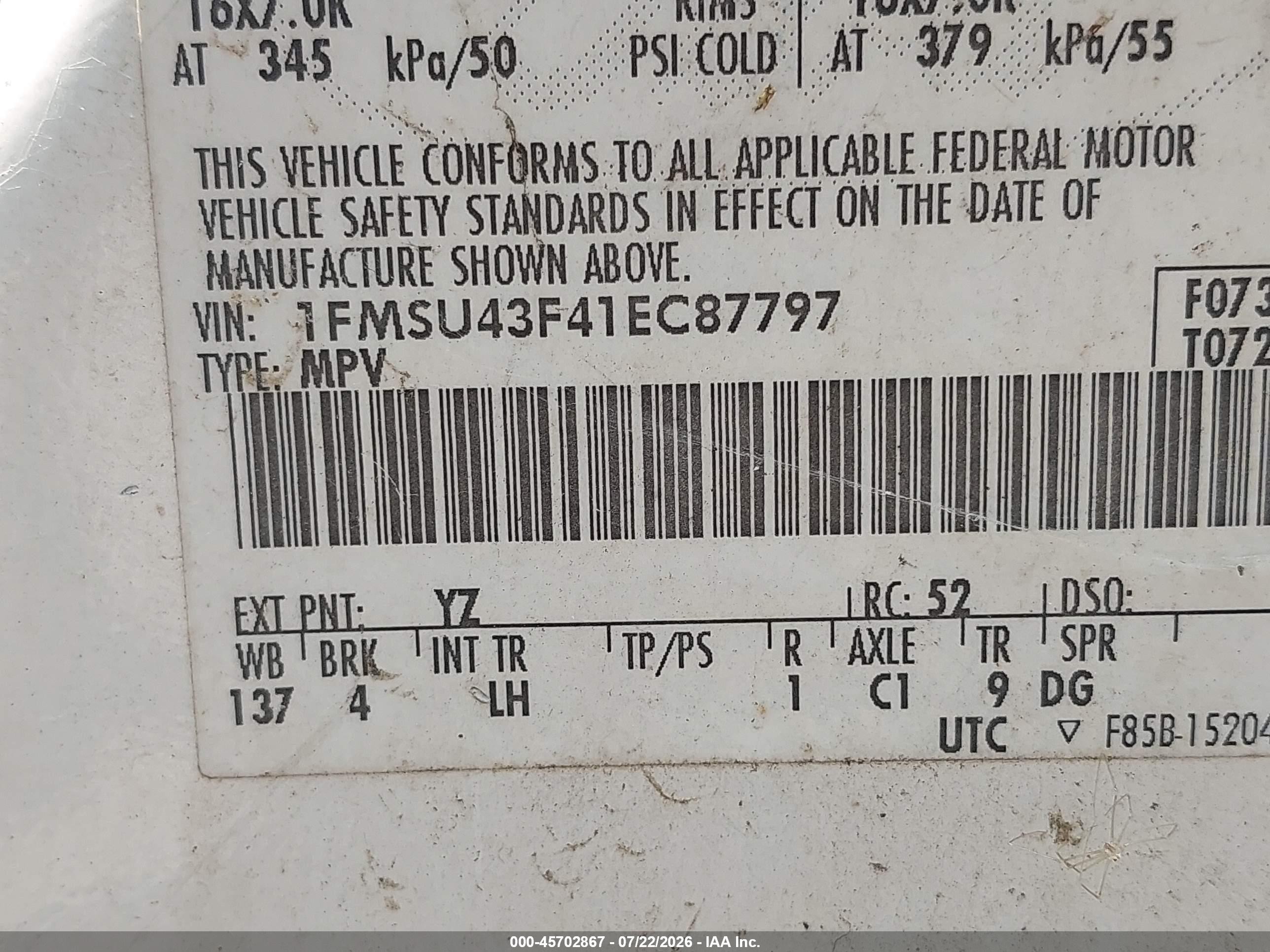 2001 Ford Excursion Limited White vin: 1FMSU43F41EC87797
