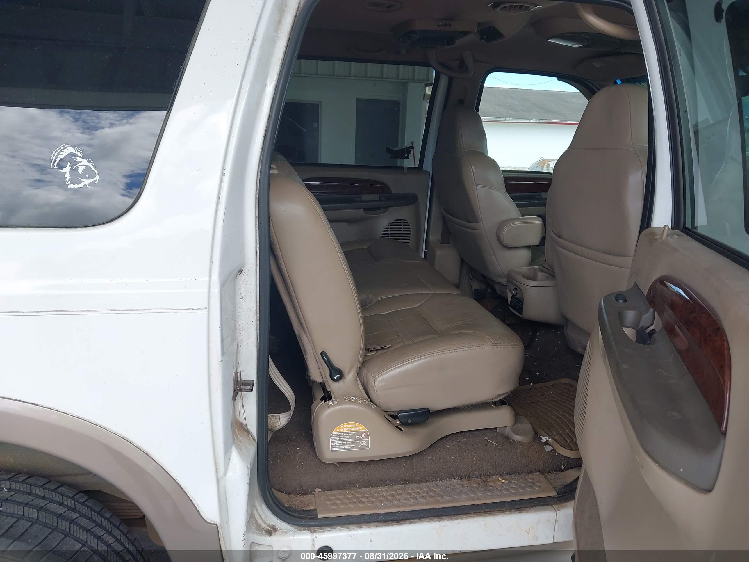 2001 Ford Excursion Limited White vin: 1FMSU43F71EB51826