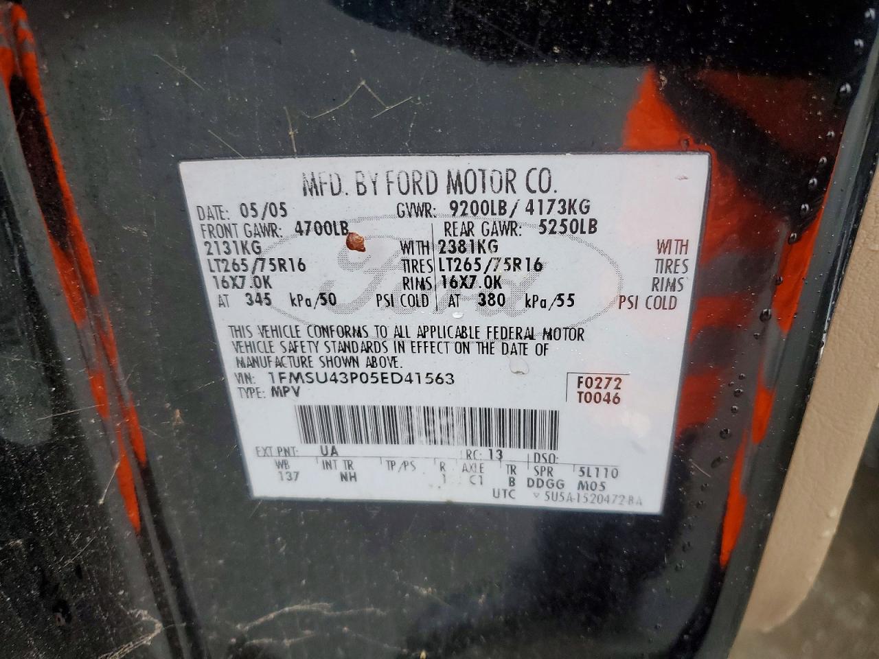 2005 Ford Excursion Limited Black vin: 1FMSU43P05ED41563