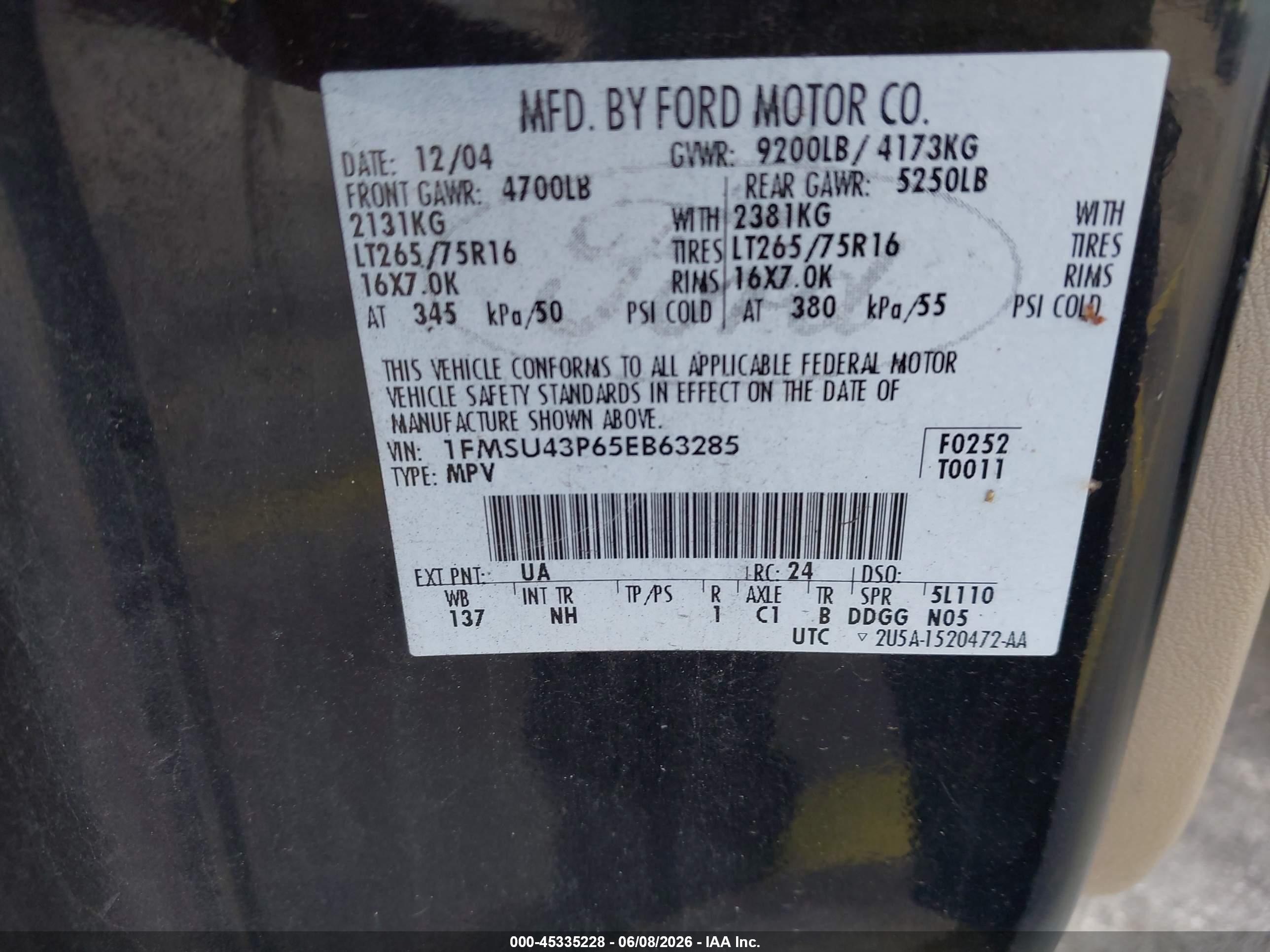 2005 Ford Excursion Limited Черный vin: 1FMSU43P65EB63285