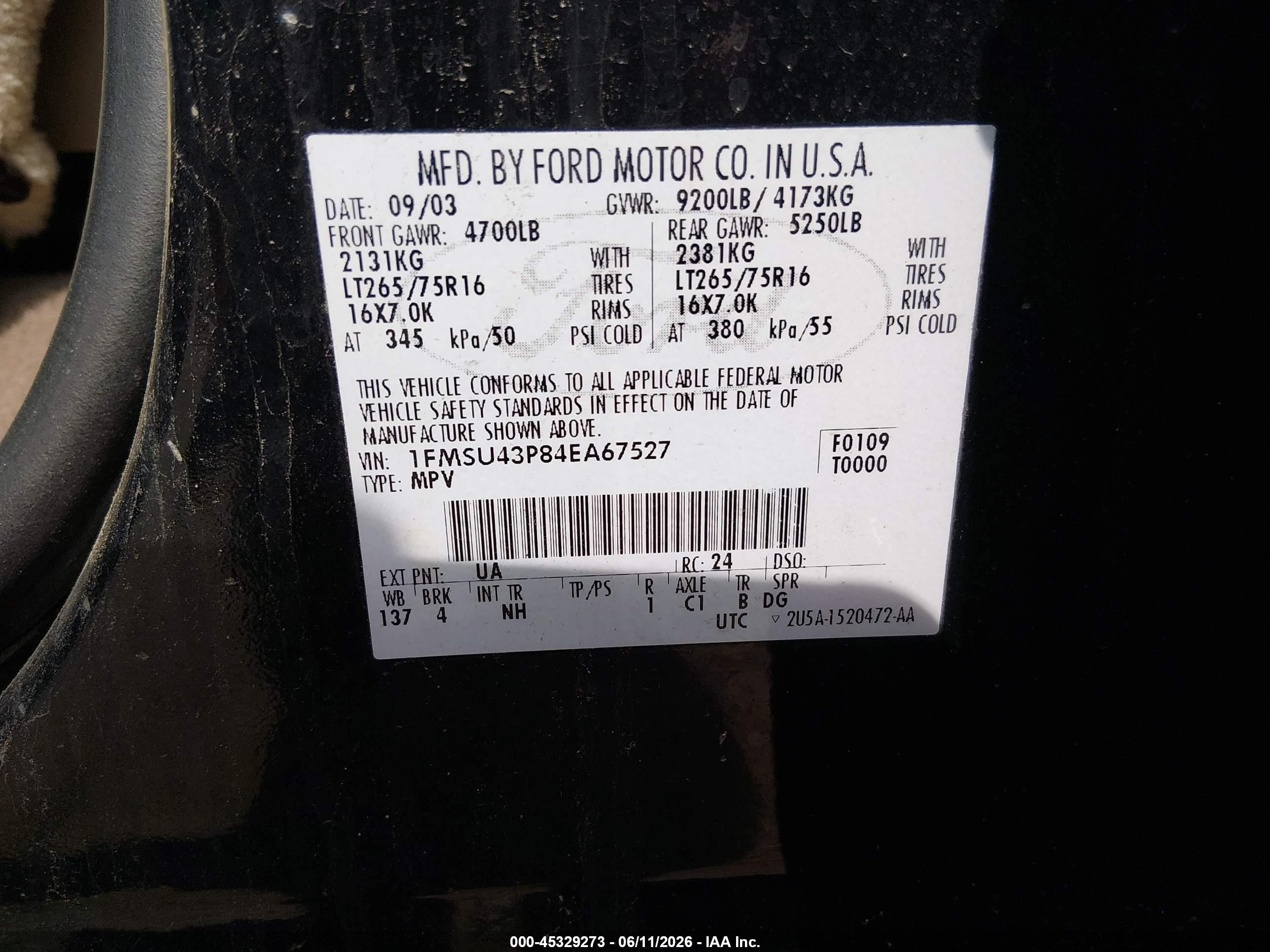 2004 Ford Excursion Limited Black vin: 1FMSU43P84EA67527