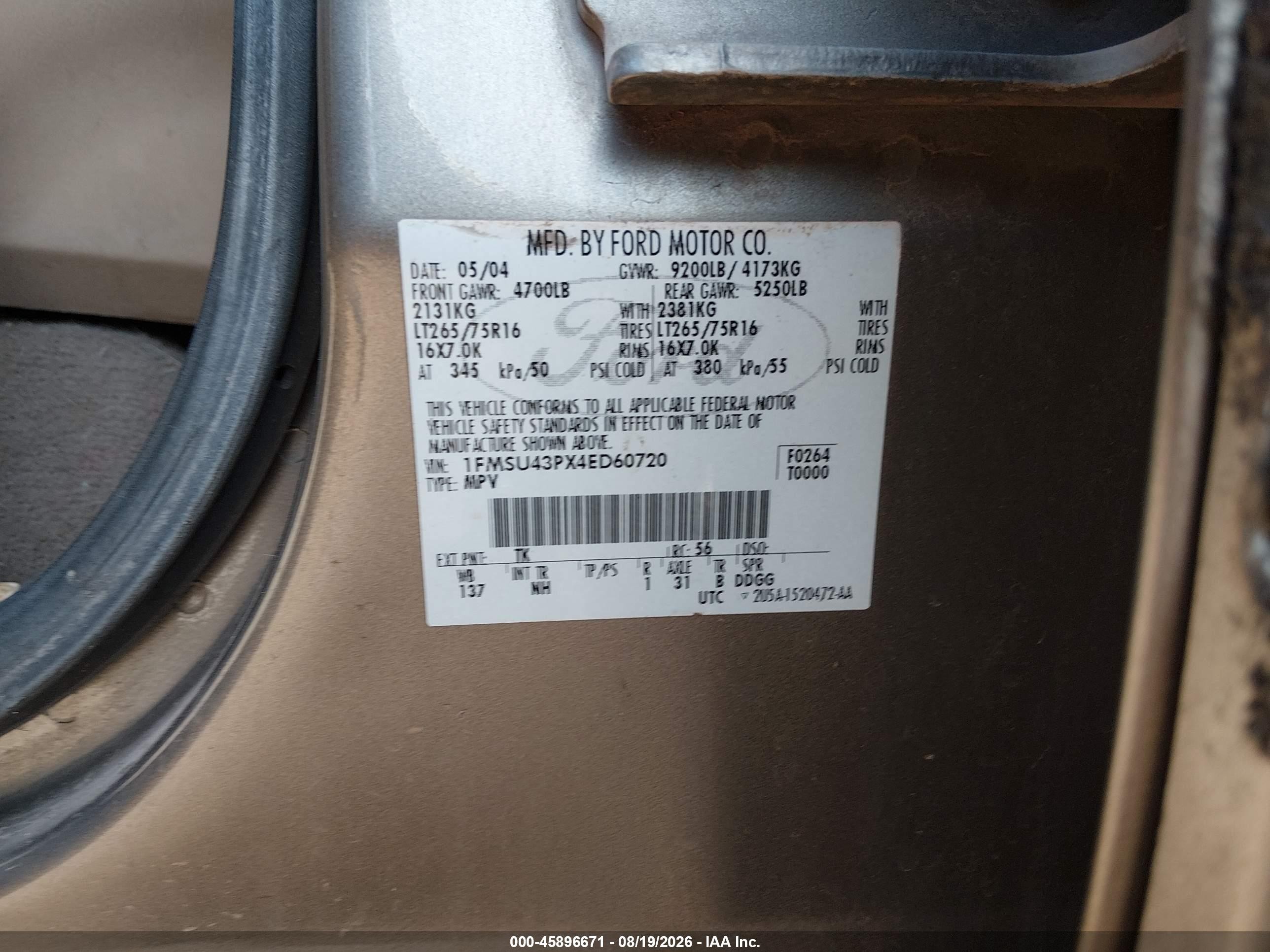 2004 Ford Excursion Limited Gray vin: 1FMSU43PX4ED60720