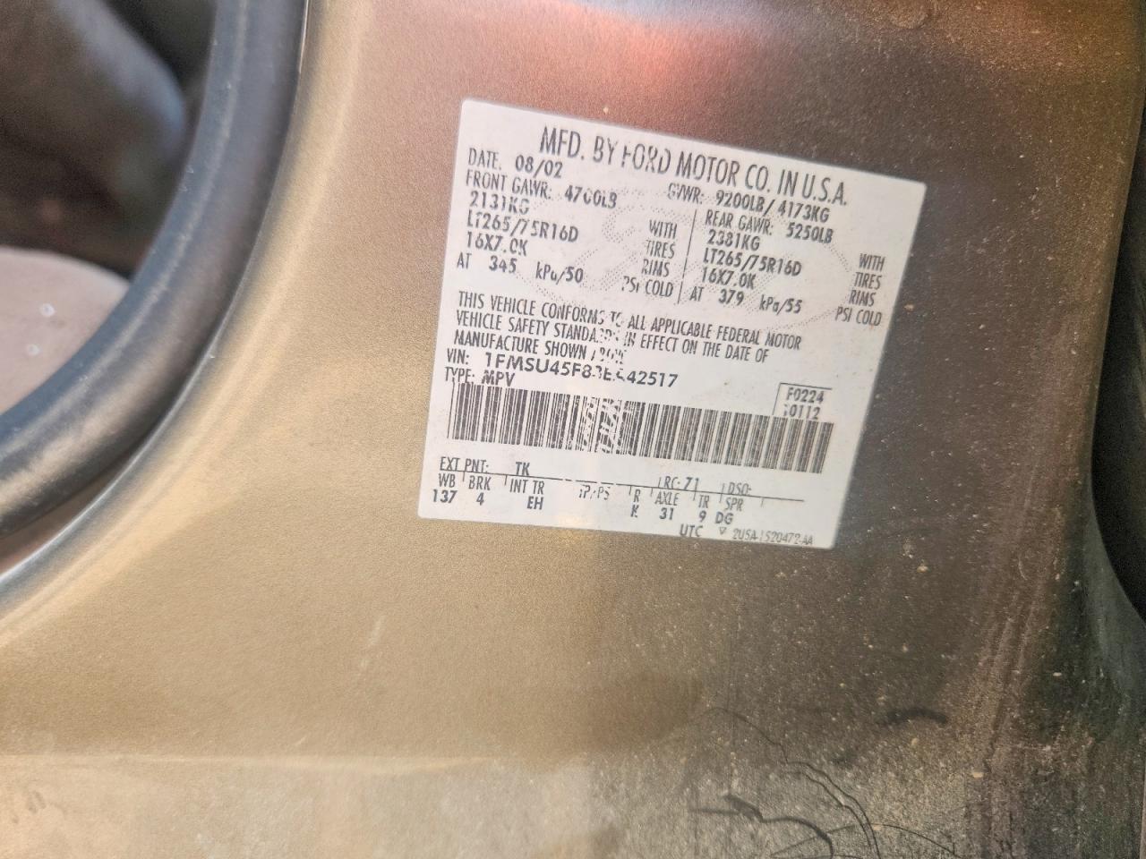 2003 Ford Excursion Eddie Bauer Gray vin: 1FMSU45F83EA42517