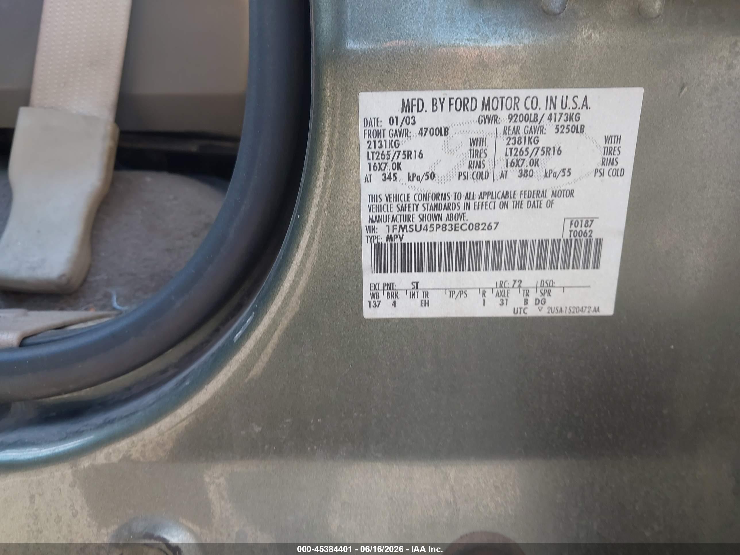 2003 Ford Excursion Eddie Bauer Зеленый vin: 1FMSU45P83EC08267