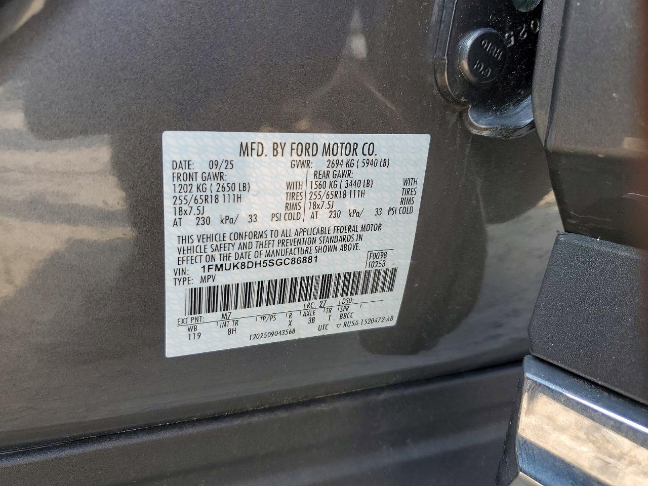 2025 Ford Explorer Active Charcoal vin: 1FMUK8DH5SGC86881