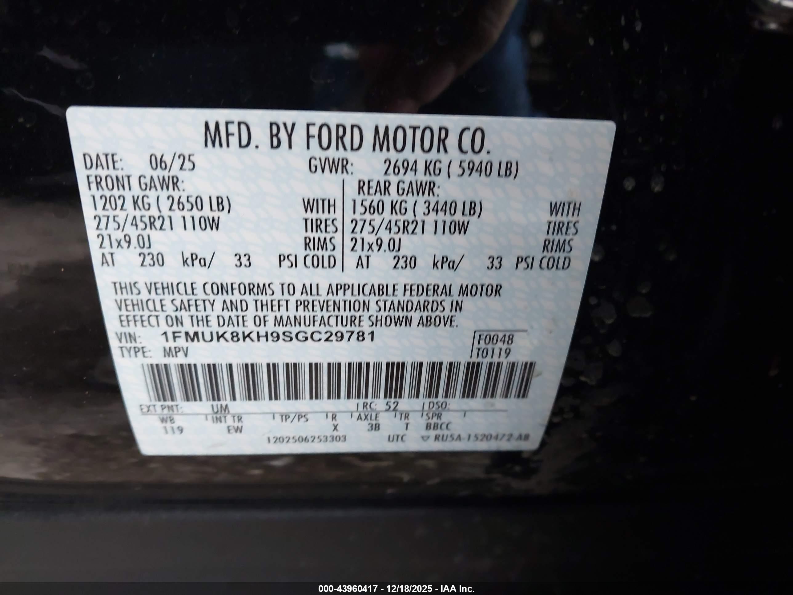2025 Ford Explorer St-line Black vin: 1FMUK8KH9SGC29781