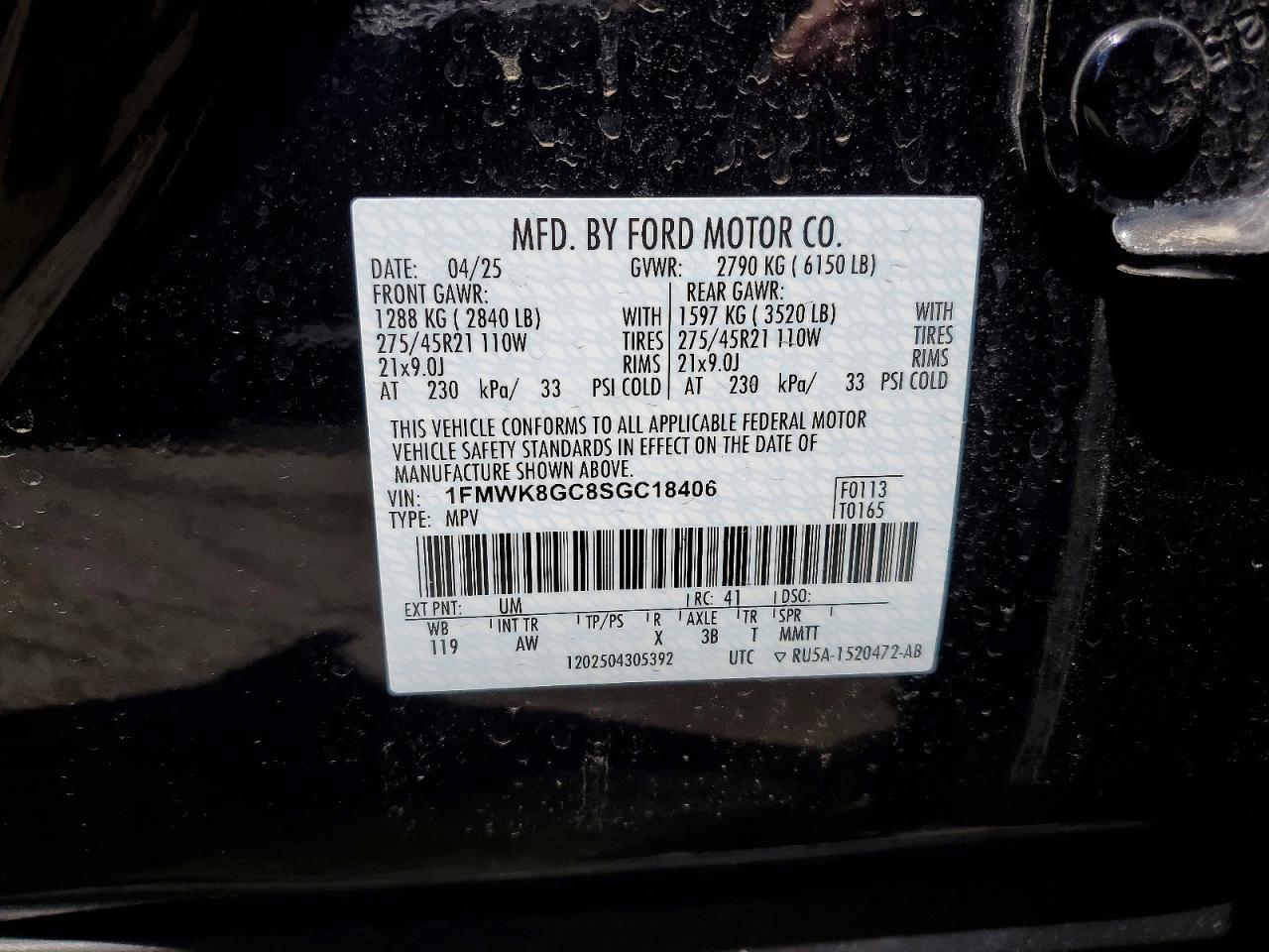 2025 Ford Explorer St Black vin: 1FMWK8GC8SGC18406
