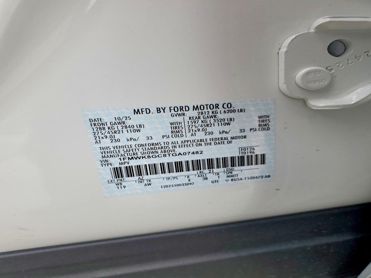 2026 Ford Explorer St White vin: 1FMWK8GC8TGA07482