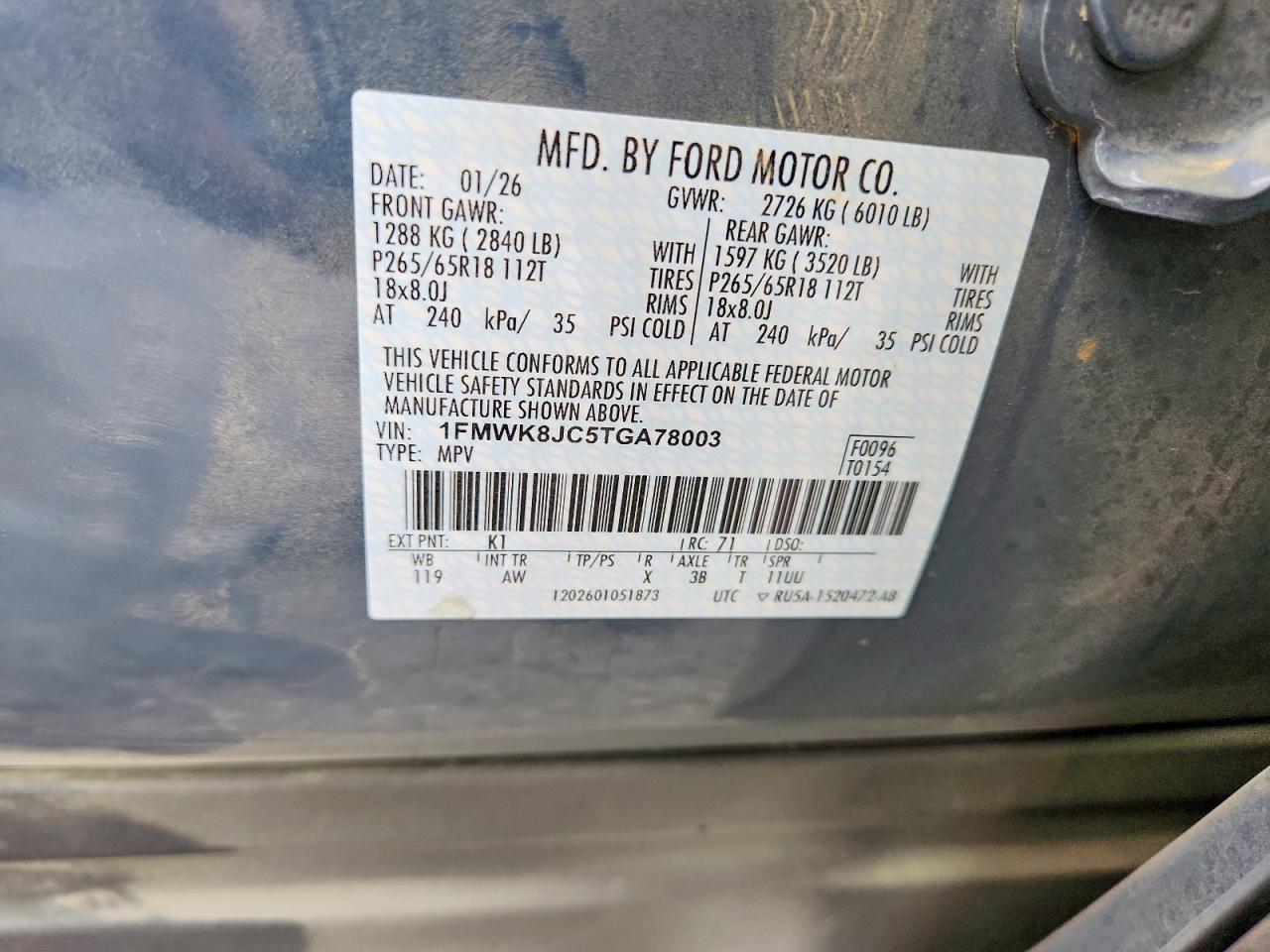 2026 Ford Explorer Tremor Gray vin: 1FMWK8JC5TGA78003